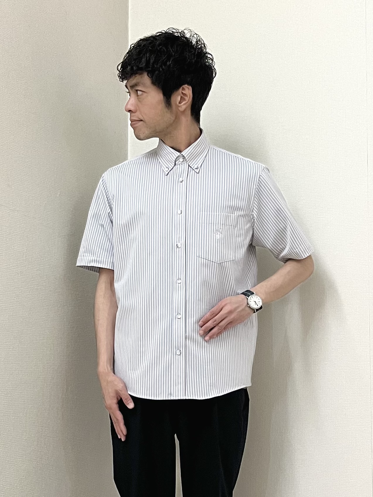 URAさんの「TAKEO KIKUCHI｜【接触冷感】ジャージストライプ シャツ」を使ったコーディネート