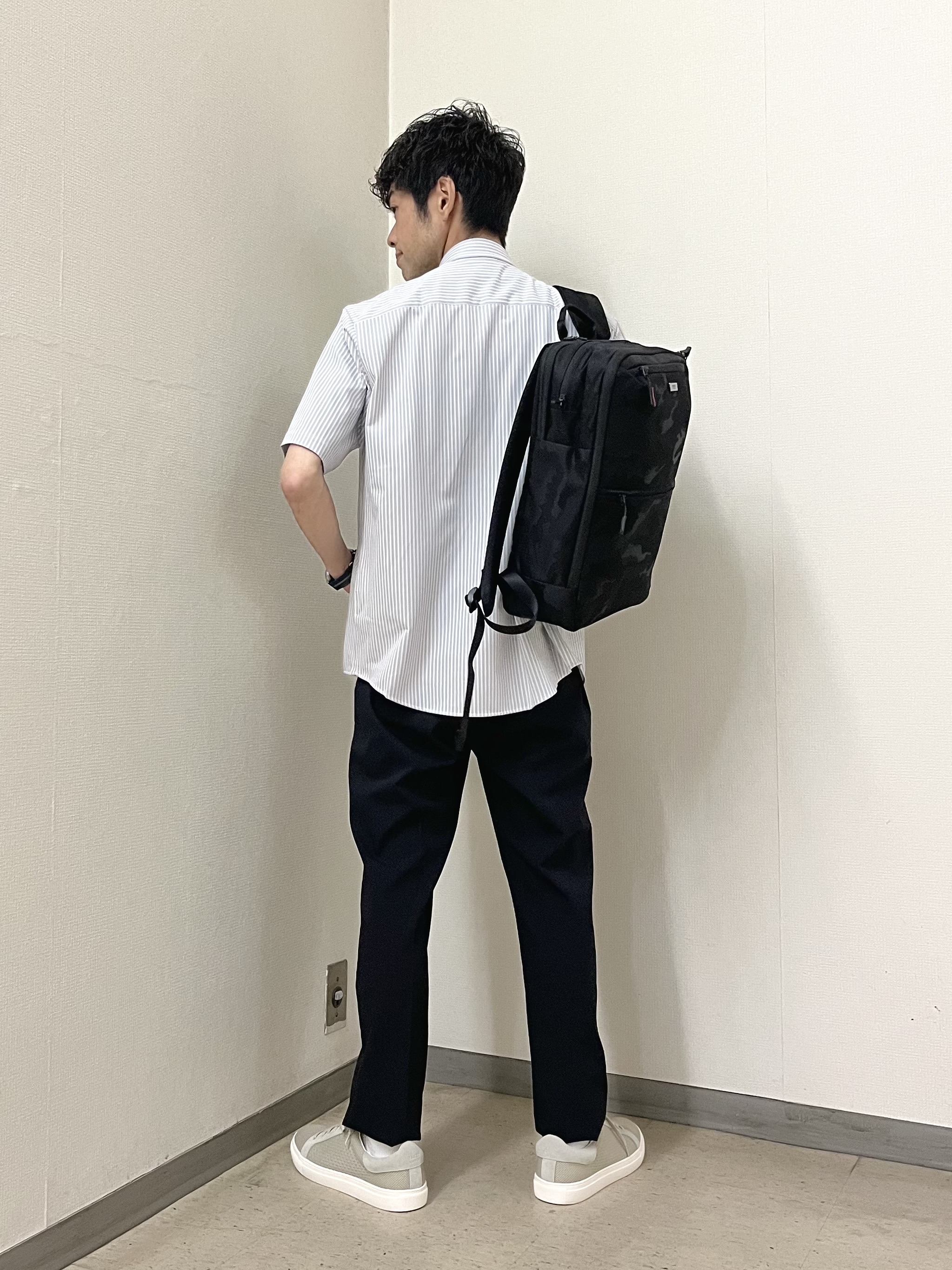 URAさんの「TAKEO KIKUCHI｜【接触冷感】ジャージストライプ シャツ」を使ったコーディネート