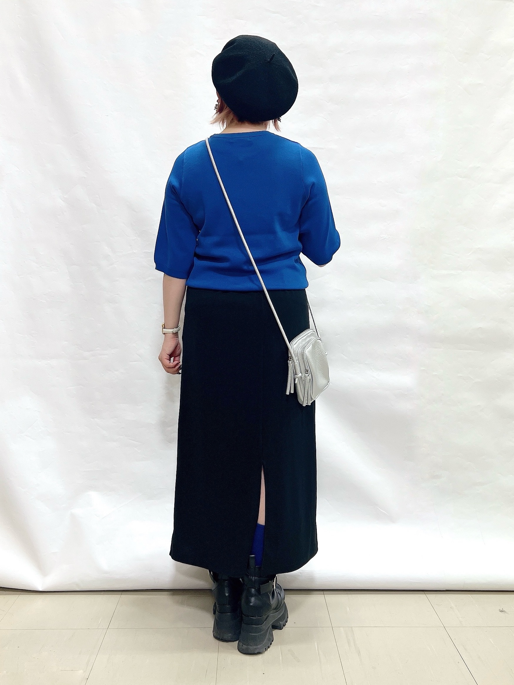 YUIさんの「SHOO･LA･RUE｜【毎日洗える/S-LL/UV】上半身すっきり 二の腕見せない5分袖ニット」を使ったコーディネート