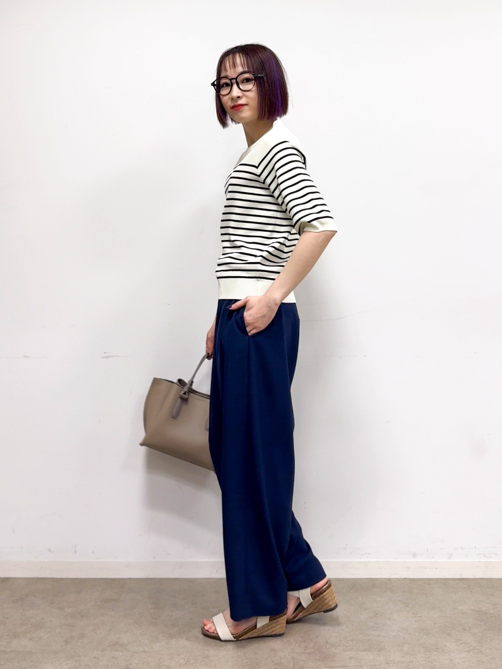 𝐜𝐡𝐢𝐤𝐚さんの「SHOO･LA･RUE｜【毎日洗える/S-LL/UV】上半身すっきり 二の腕見せない5分袖ニット」を使ったコーディネート