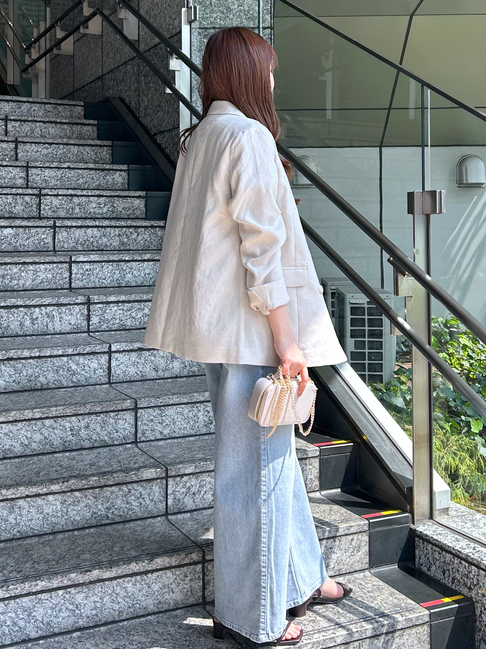 Risaさんの「OPAQUE.CLIP｜【UV／接触冷感】ダブルブレストジャケット《防シワ加工／洗える》」を使ったコーディネート