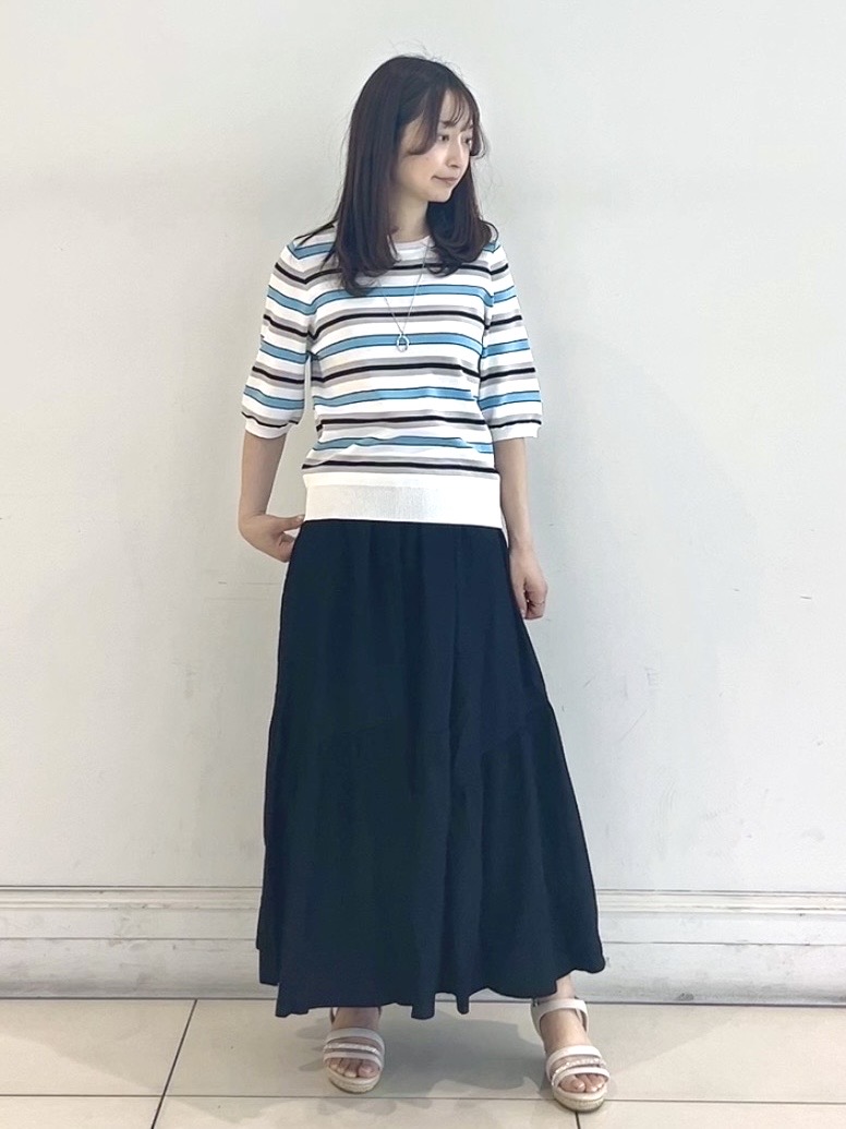 saito.さんの「grove｜【シリーズ累計36万枚/UVカット・ひんやり・洗濯機OK】やわらかドライタッチ 五分袖クルーネックニ」を使ったコーディネート