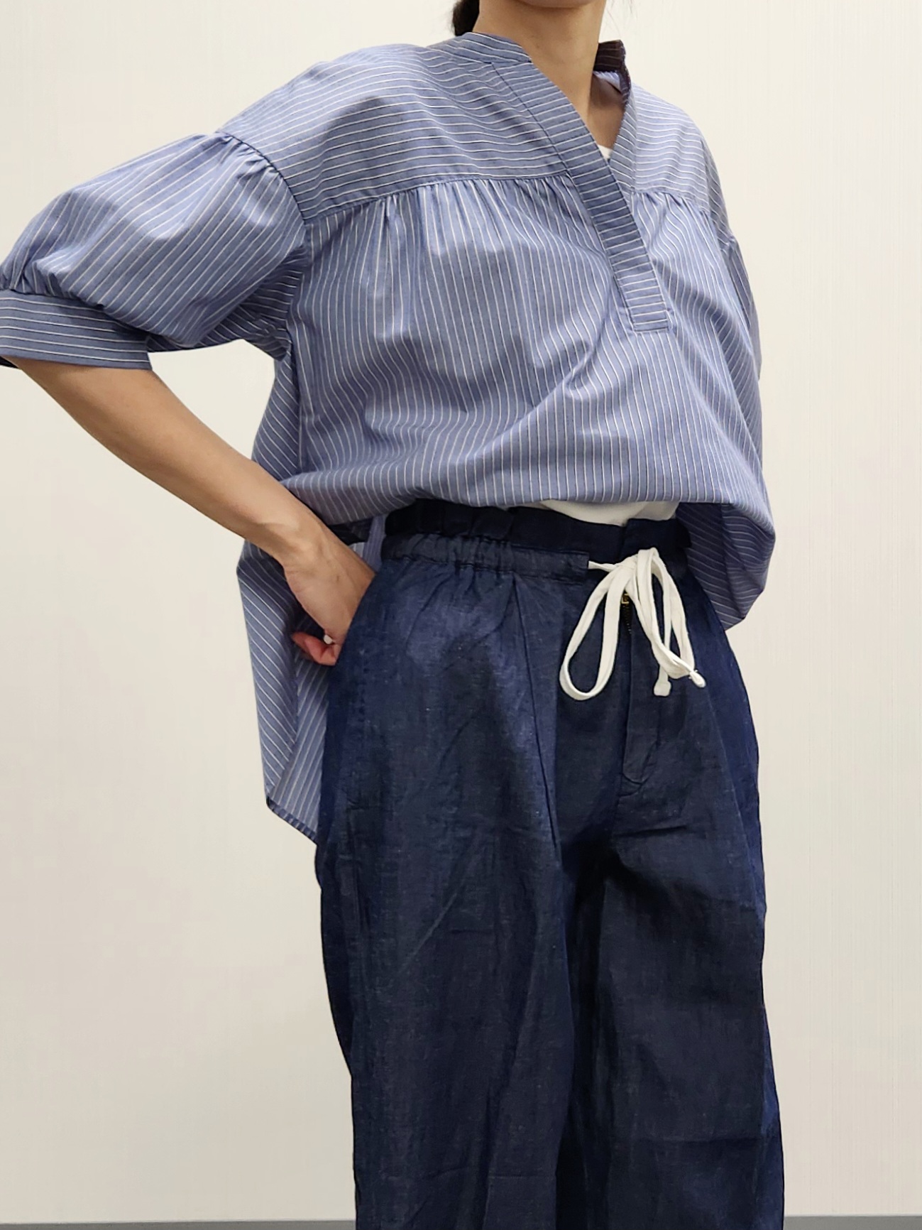 naraさんの「Dessin｜【洗える】ストライプスキッパーシャツ」を使ったコーディネート