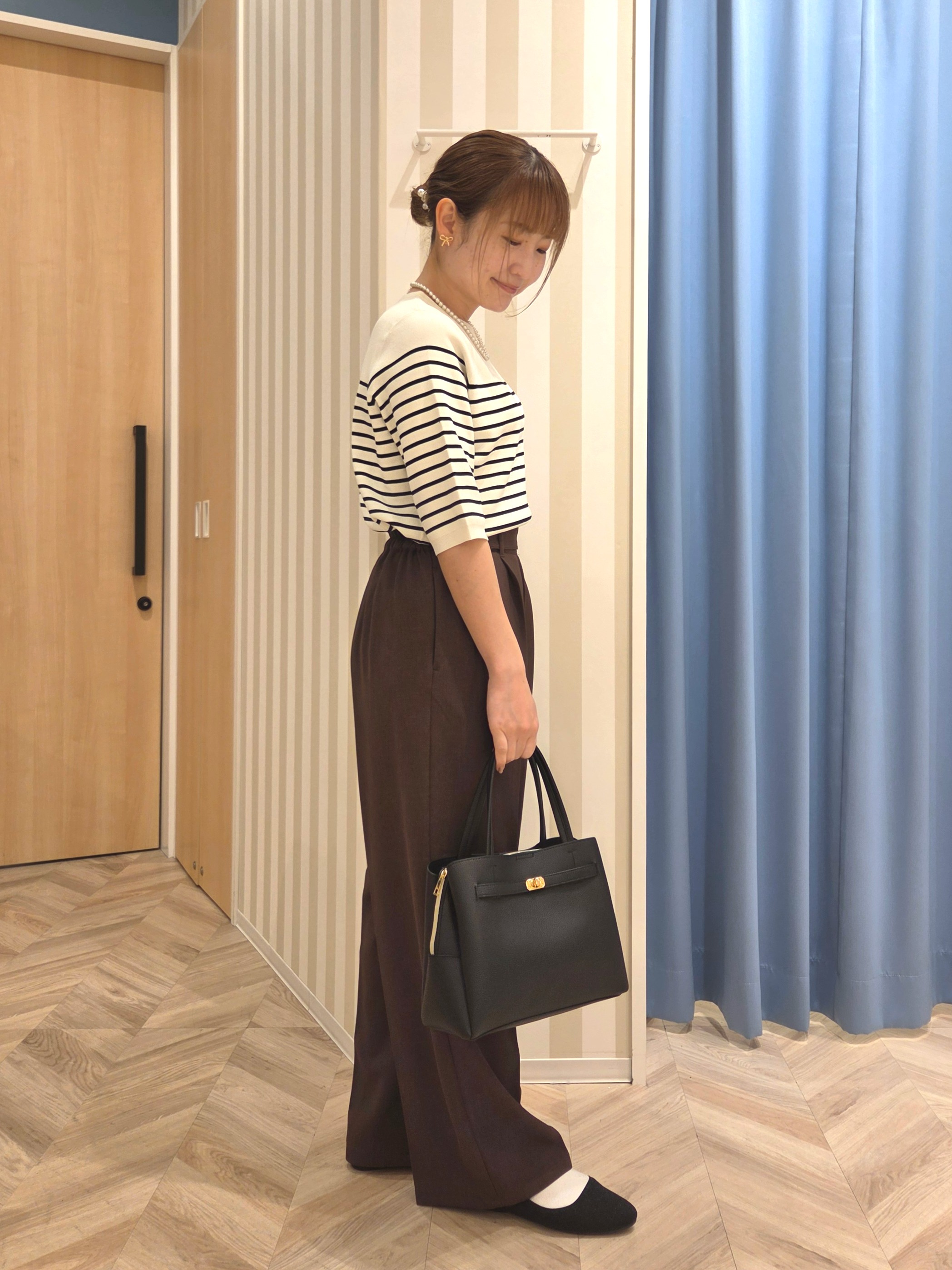 Ikumiさんの「SHOO･LA･RUE｜【毎日洗える/S-LL/UV】上半身すっきり 二の腕見せない5分袖ニット」を使ったコーディネート