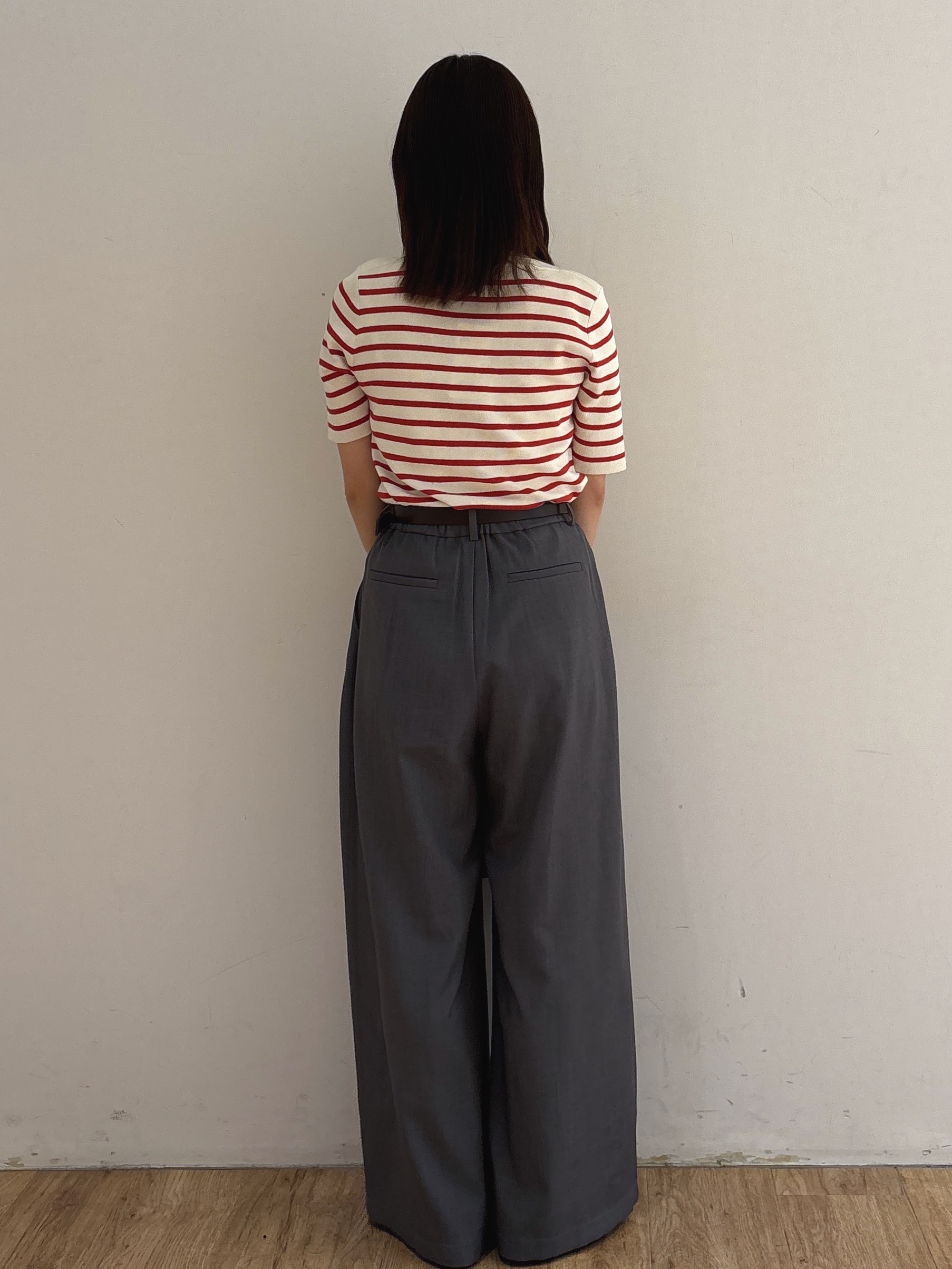 mireiさんの「OPAQUE.CLIP｜ボートネックボーダーニット【洗濯機OK／抗ピル】」を使ったコーディネート