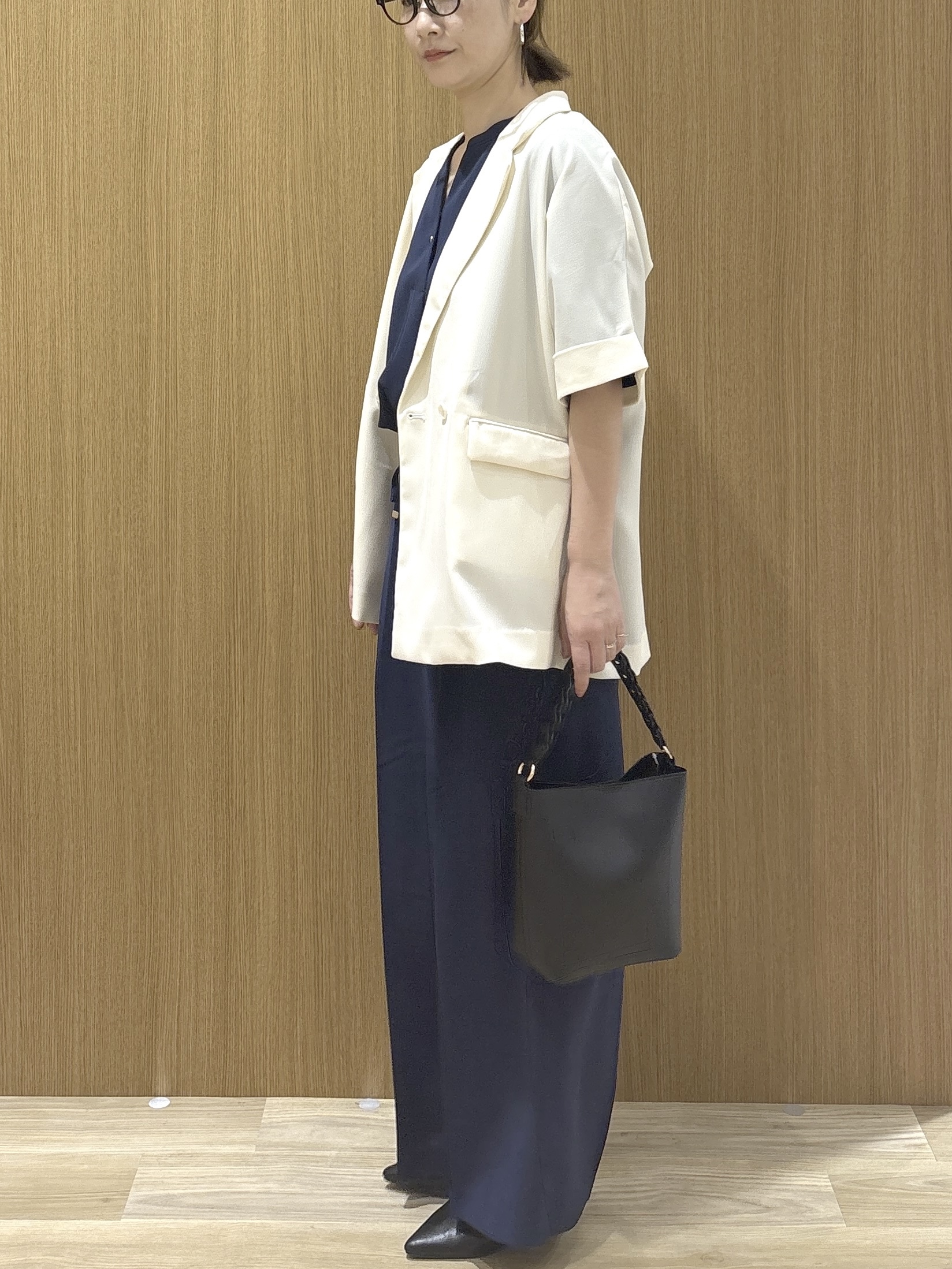 たけねぇさんの「OPAQUE.CLIP｜【接触冷感／吸水速乾／防シワ】リネンライクテーラードジャケット《洗濯機OK》」を使ったコーディネート