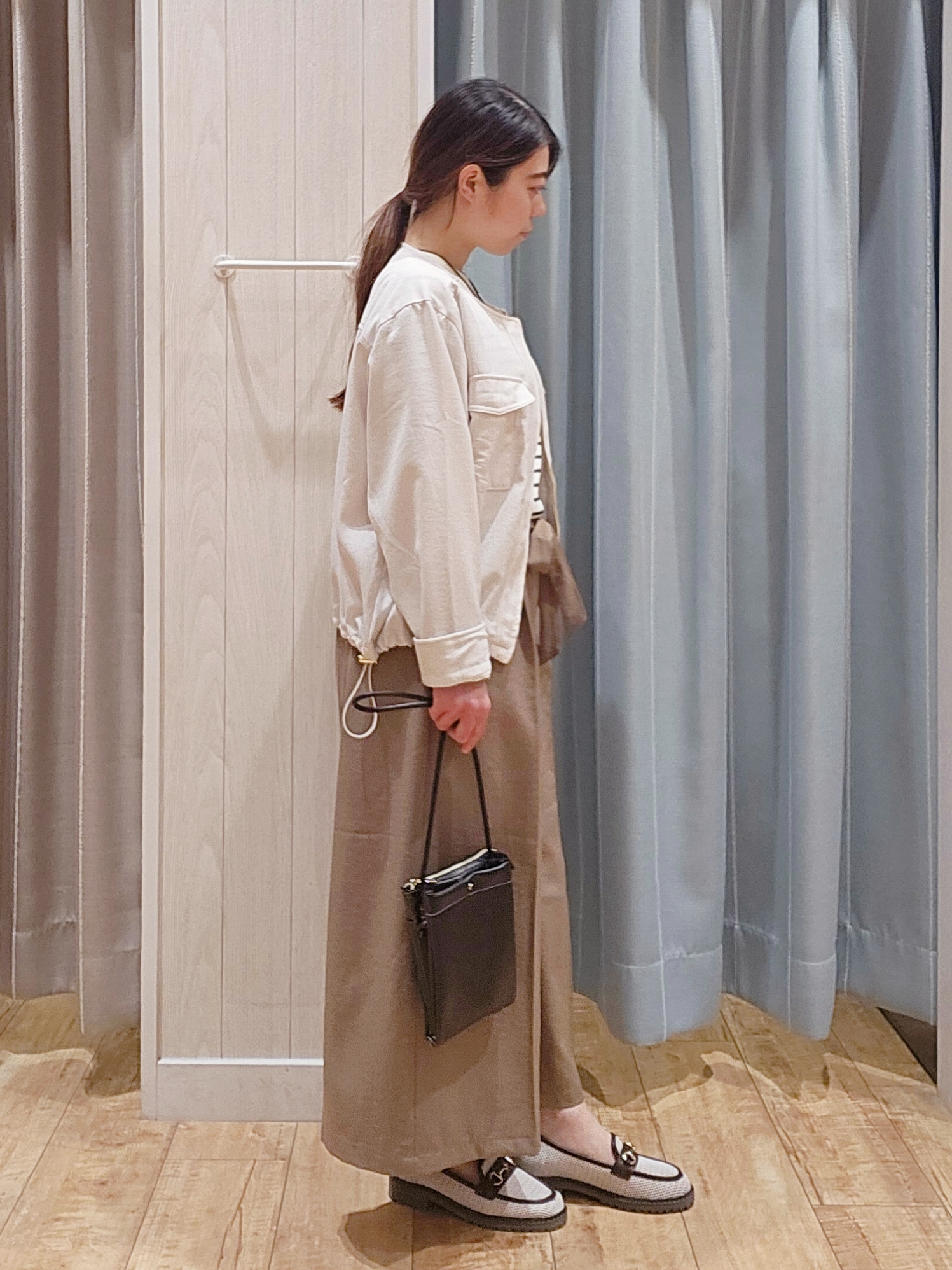 miyaさんの「SHOO･LA･RUE｜【毎日洗える/S-LL/UV】上半身すっきり 二の腕見せない5分袖ニット」を使ったコーディネート