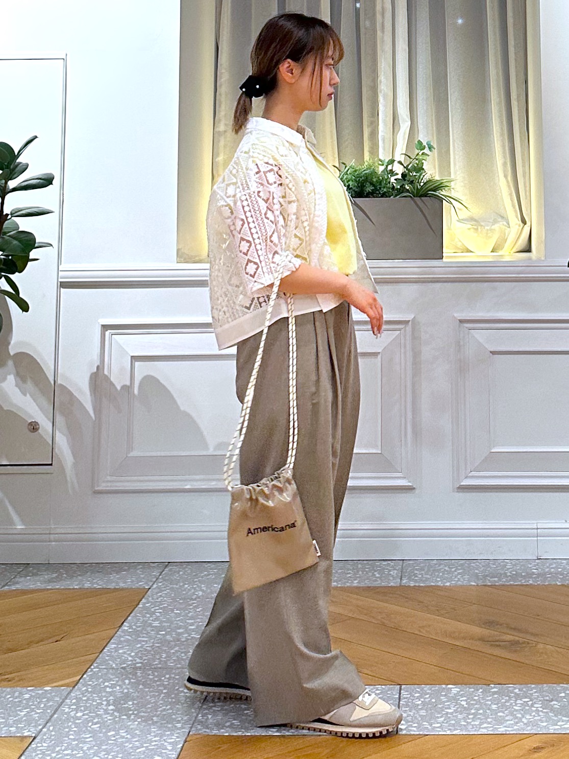 なべこさんの「DRESSTERIOR｜【着映え/ハーフ袖】ウォッシャブルレース クロップドシャツ」を使ったコーディネート