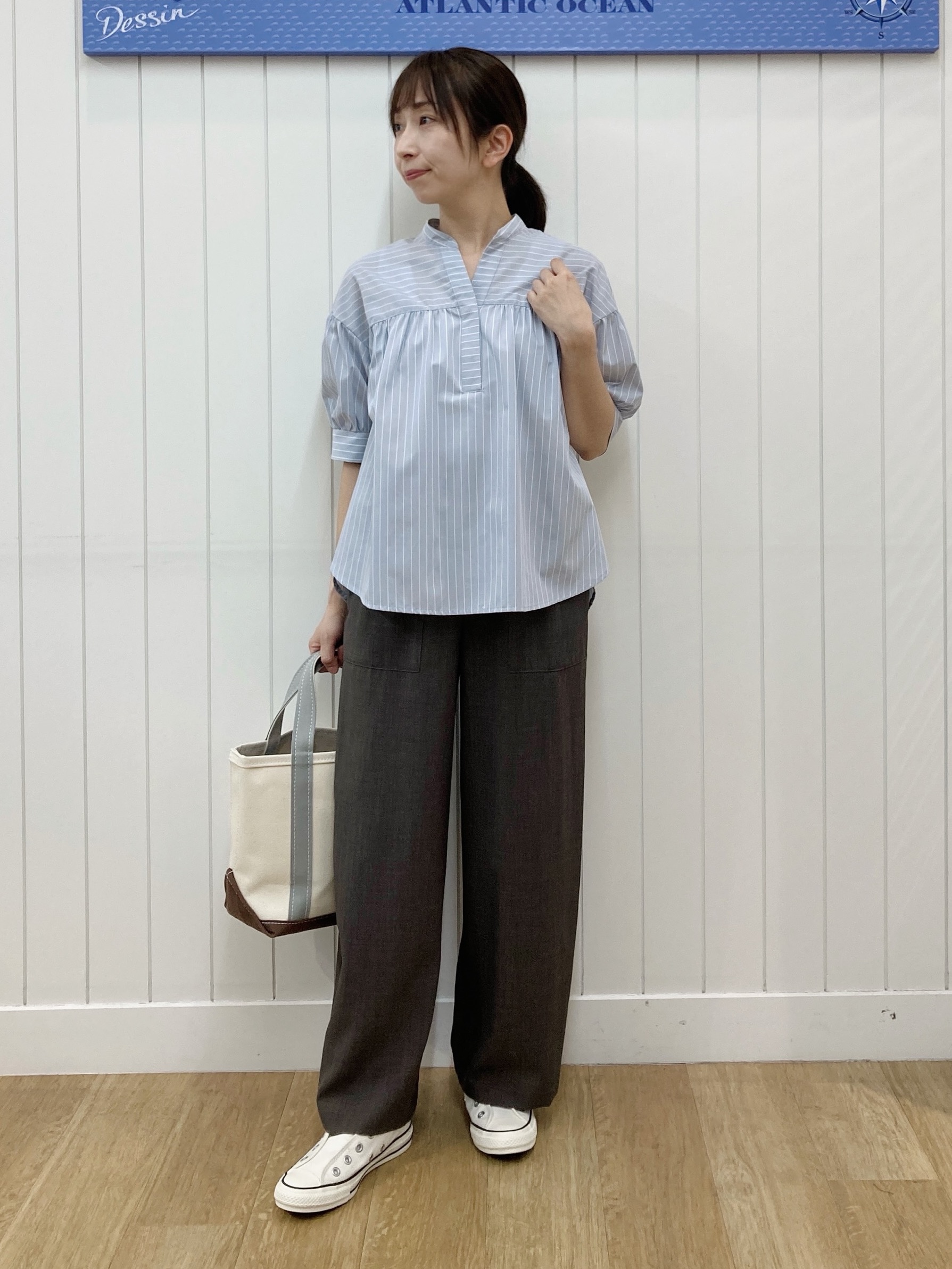 yoshiさんの「Dessin｜【洗える】ストライプスキッパーシャツ」を使ったコーディネート
