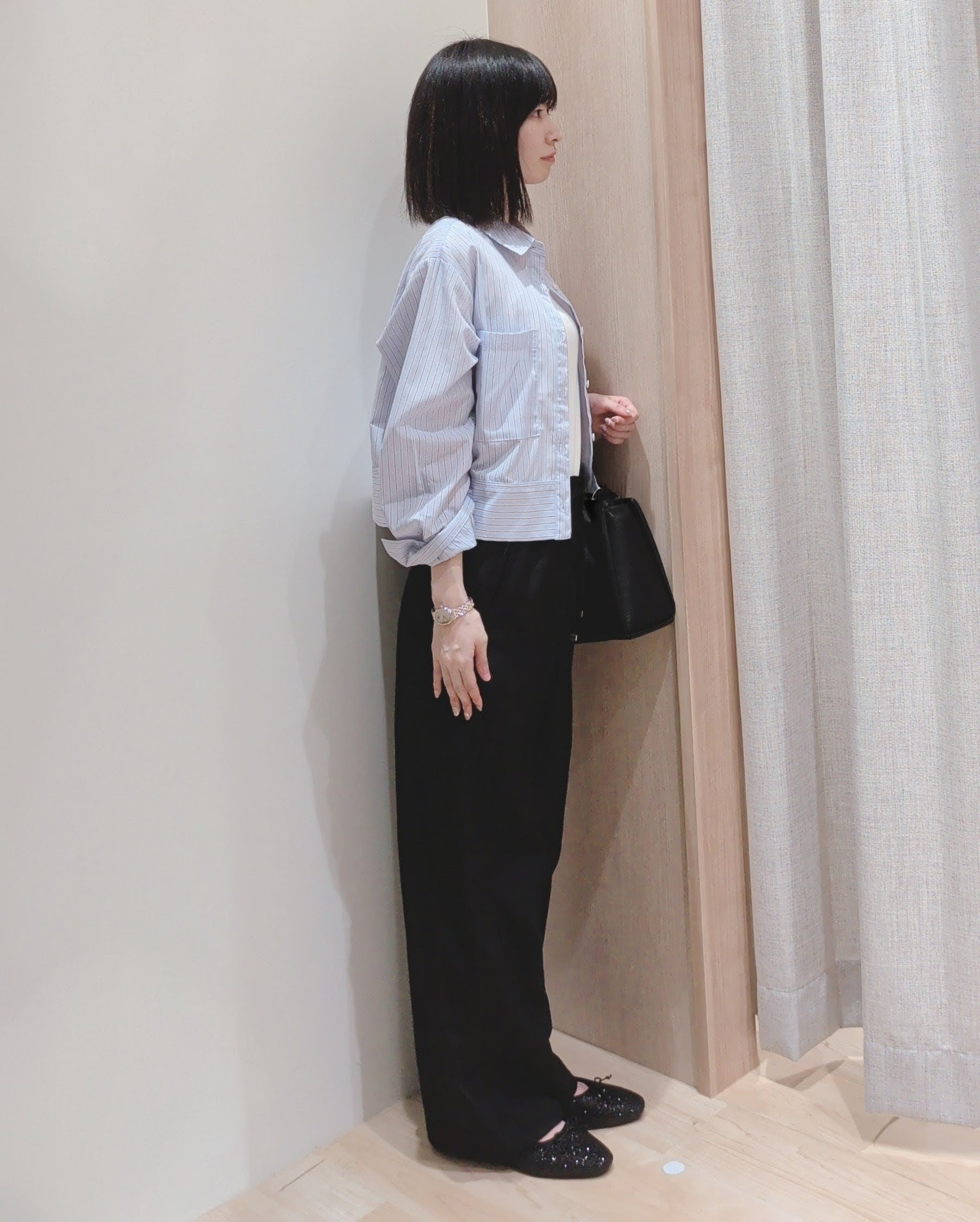 Yuiさんの「grove｜【イージーケア】麻混クロップドシャツ」を使ったコーディネート