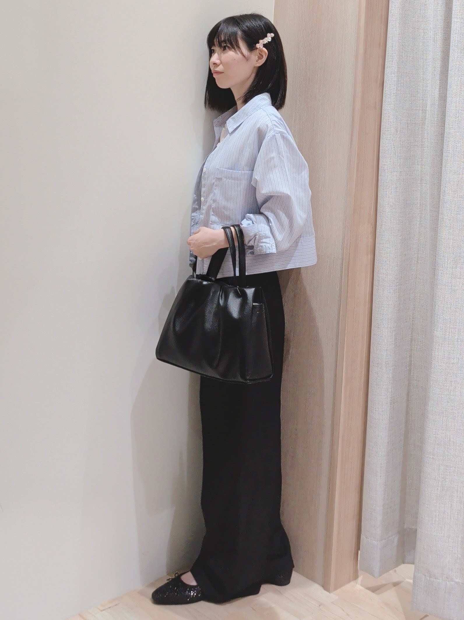 Yuiさんの「grove｜【イージーケア】麻混クロップドシャツ」を使ったコーディネート