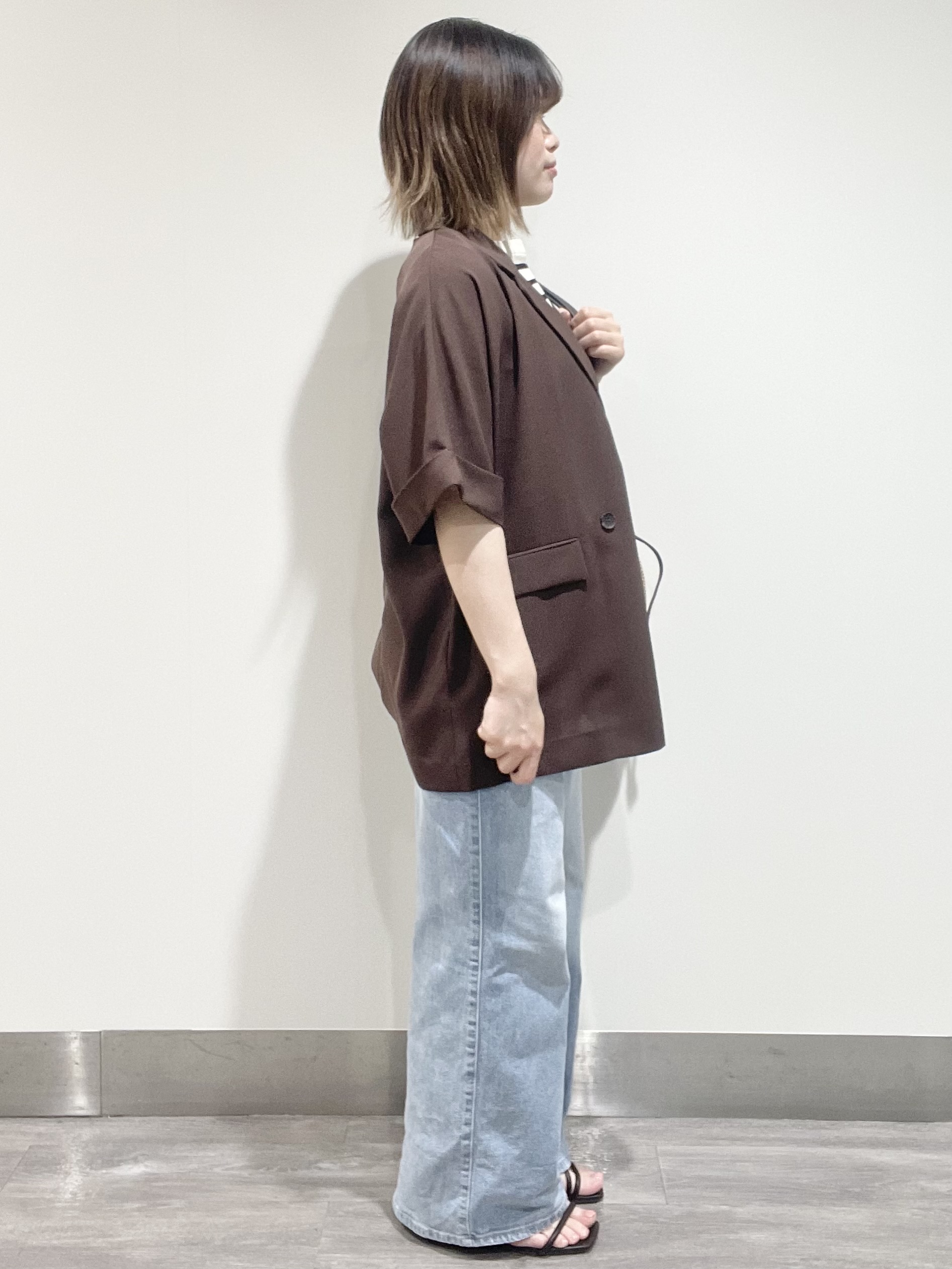 こじさんの「OPAQUE.CLIP｜【接触冷感／吸水速乾／防シワ】リネンライクテーラードジャケット《洗濯機OK》」を使ったコーディネート