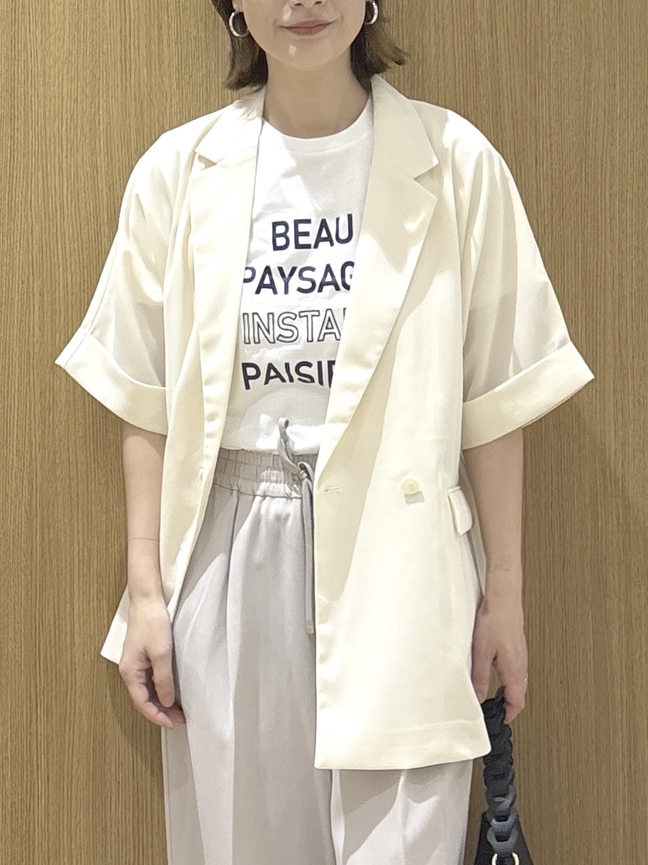 たけねぇさんの「OPAQUE.CLIP｜【接触冷感／吸水速乾／防シワ】リネンライクテーラードジャケット《洗濯機OK》」を使ったコーディネート
