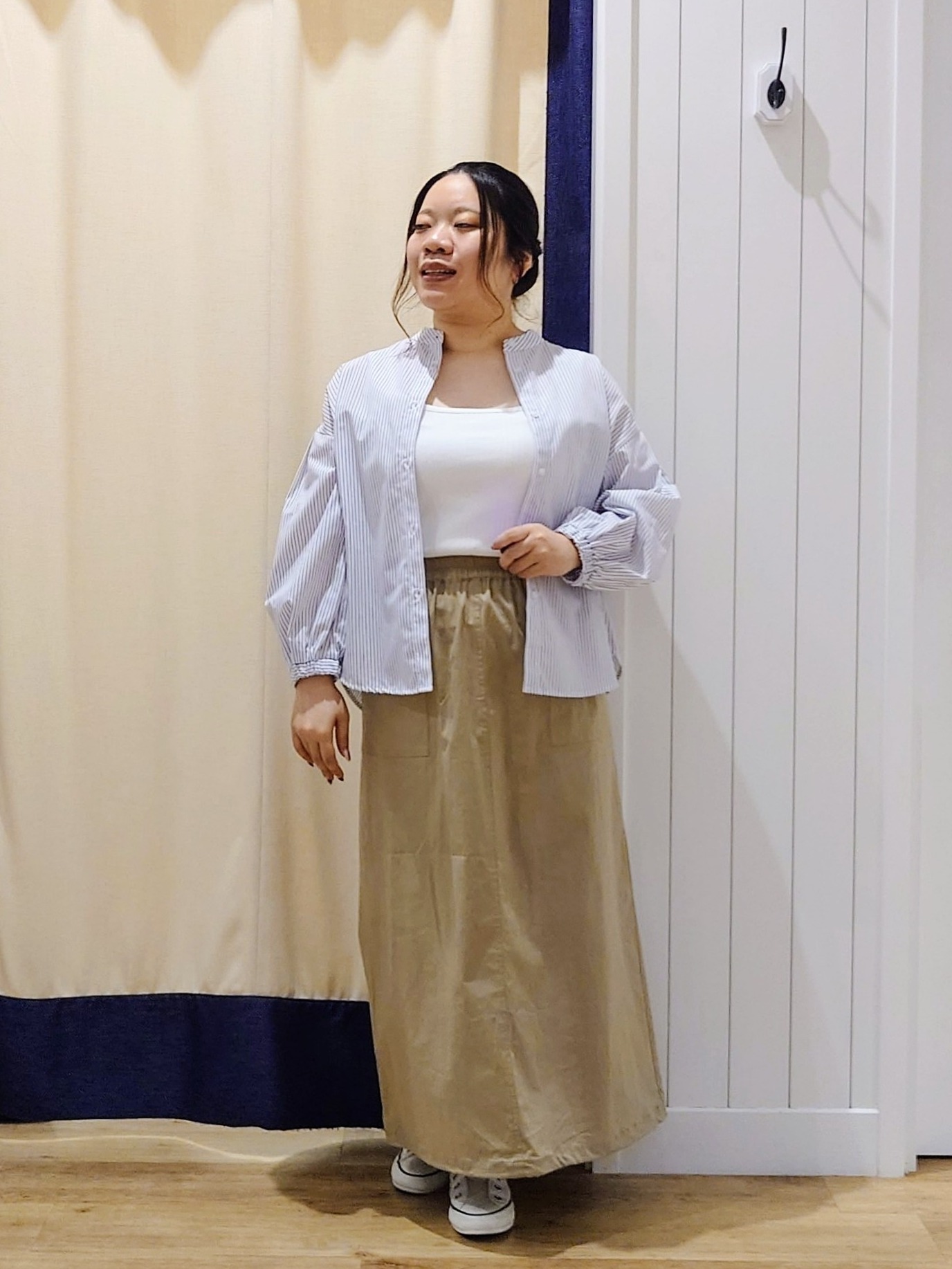 Haraさんの「Dessin｜【洗える】バルーンスリーブバンドカラーシャツ」を使ったコーディネート