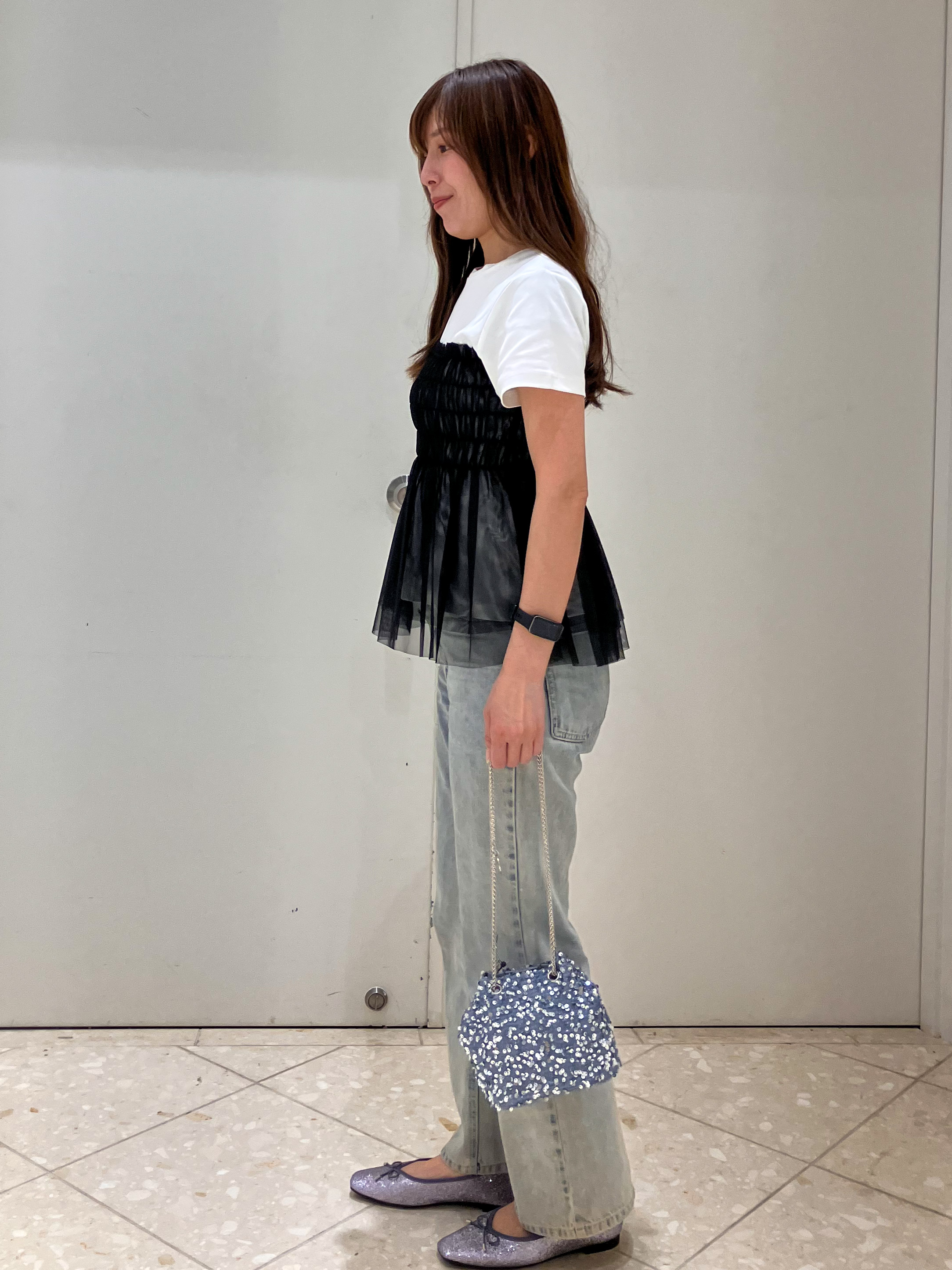  Maruさんの「OPAQUE.CLIP｜チュールペプラムトップス【洗濯機OK／接触冷感／UVケア】」を使ったコーディネート