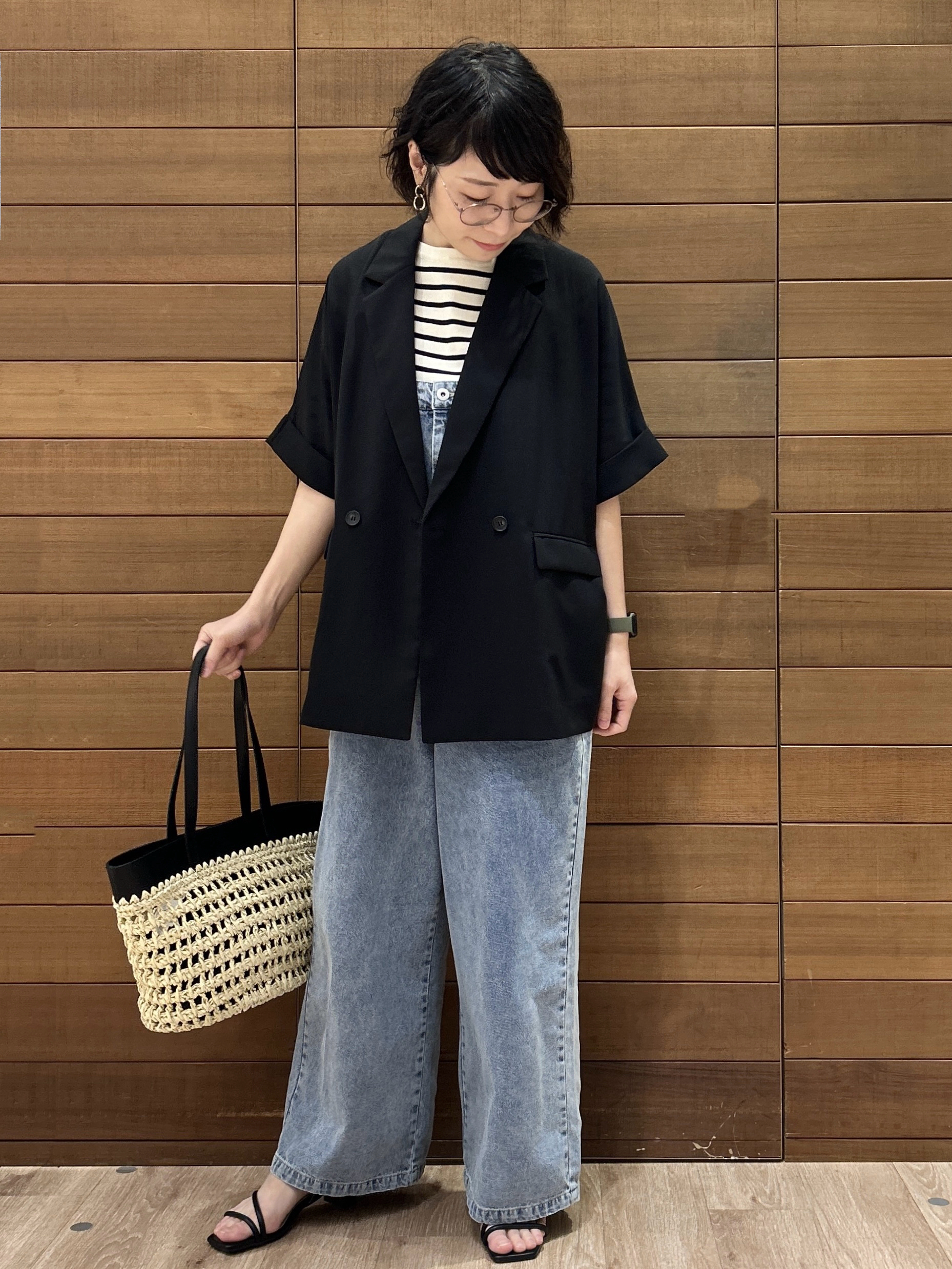 ゆうあさんの「OPAQUE.CLIP｜【接触冷感／吸水速乾／防シワ】リネンライクテーラードジャケット《洗濯機OK》」を使ったコーディネート