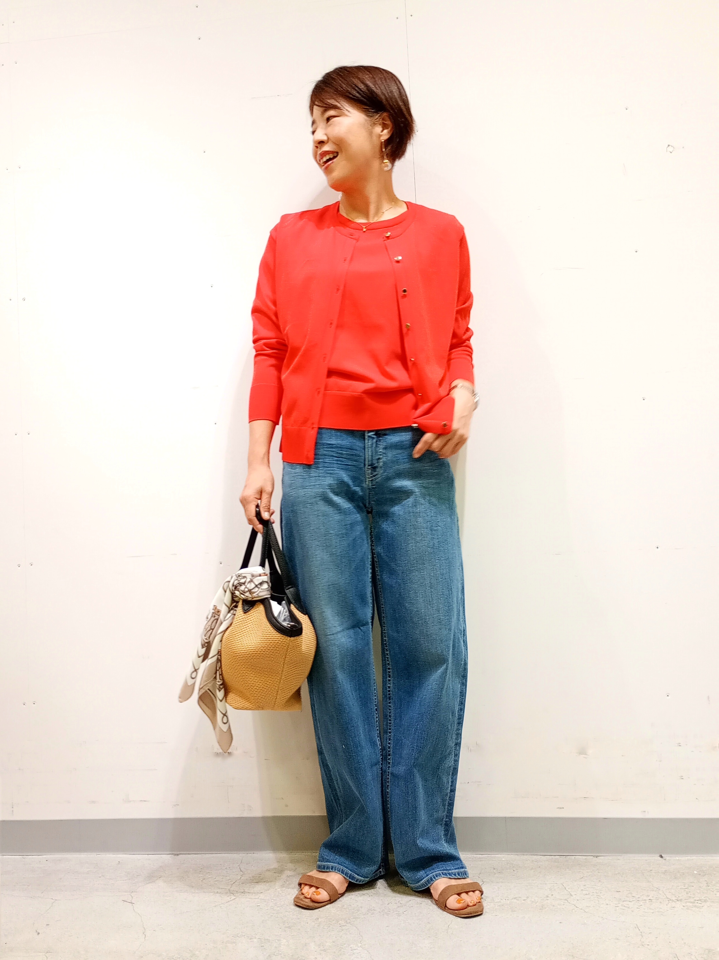 Kさんの「INDIVI｜【UVケア/接触冷感／アンサンブル】丸首カーディガン＆袖スリット5分袖ニット」を使ったコーディネート