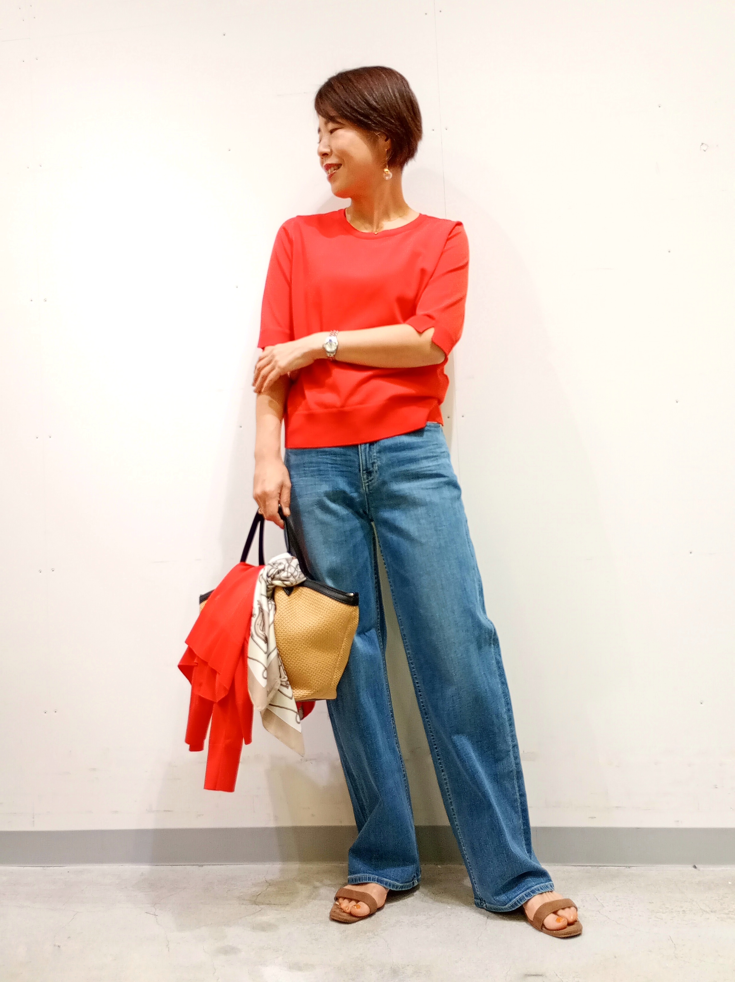 Kさんの「INDIVI｜【UVケア/接触冷感／アンサンブル】丸首カーディガン＆袖スリット5分袖ニット」を使ったコーディネート