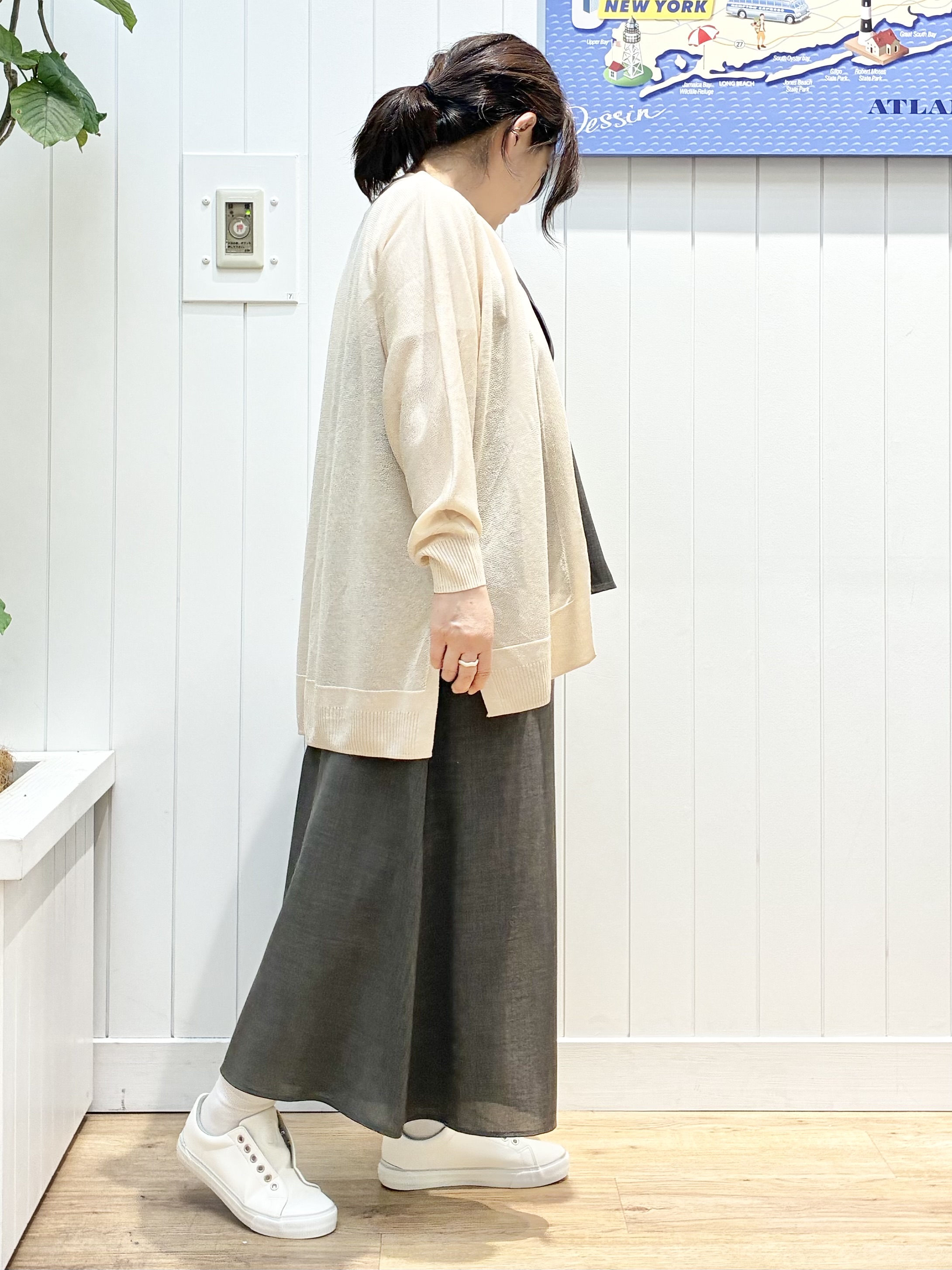 msatoさんの「Dessin｜【洗える】ミドル丈シアーカーディガン」を使ったコーディネート