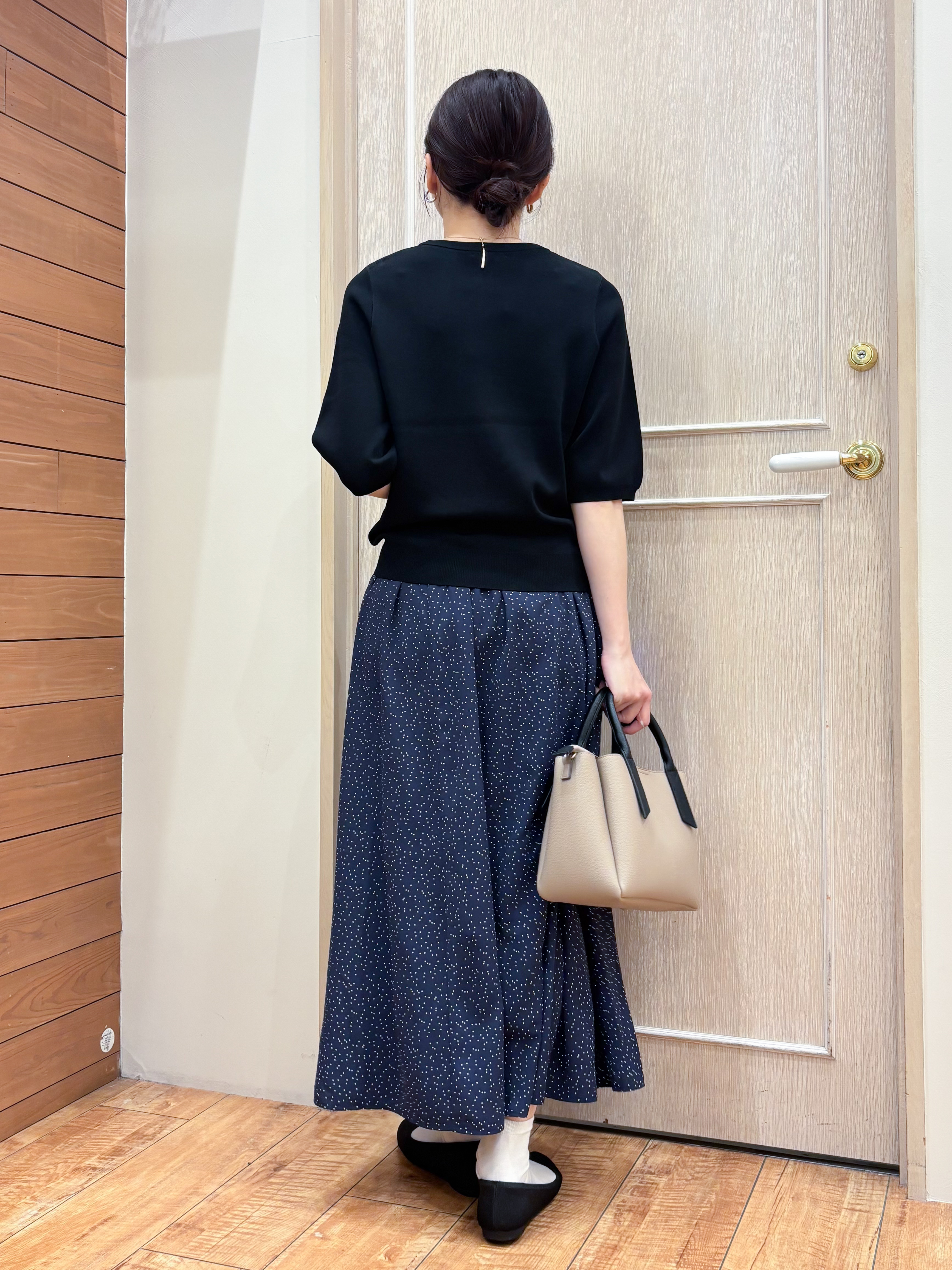 なみさんの「SHOO･LA･RUE｜【毎日洗える/S-LL/UV】上半身すっきり 二の腕見せない5分袖ニット」を使ったコーディネート