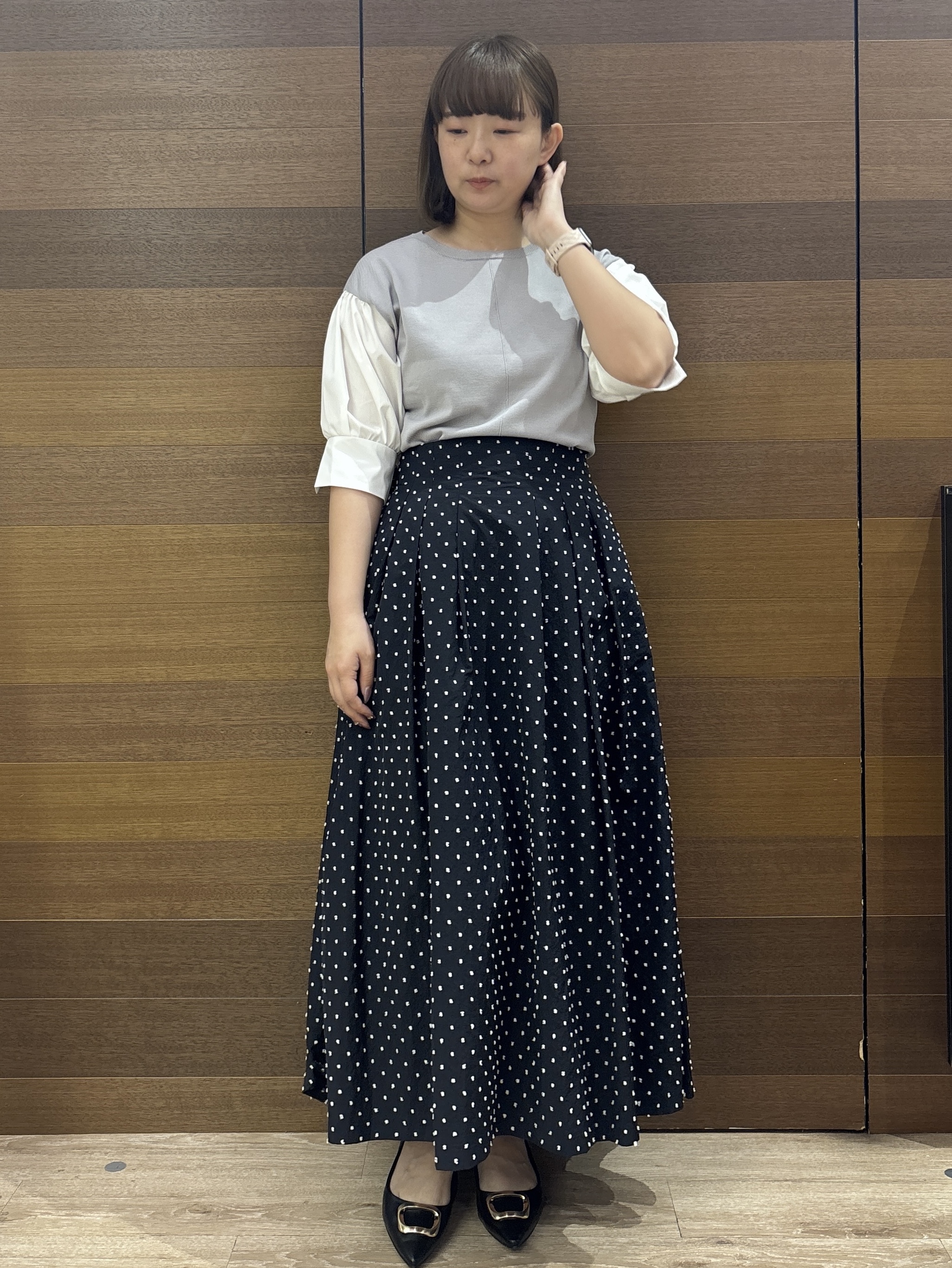 yumeさんの「OPAQUE.CLIP｜ボリュームスリーブドッキングニット」を使ったコーディネート