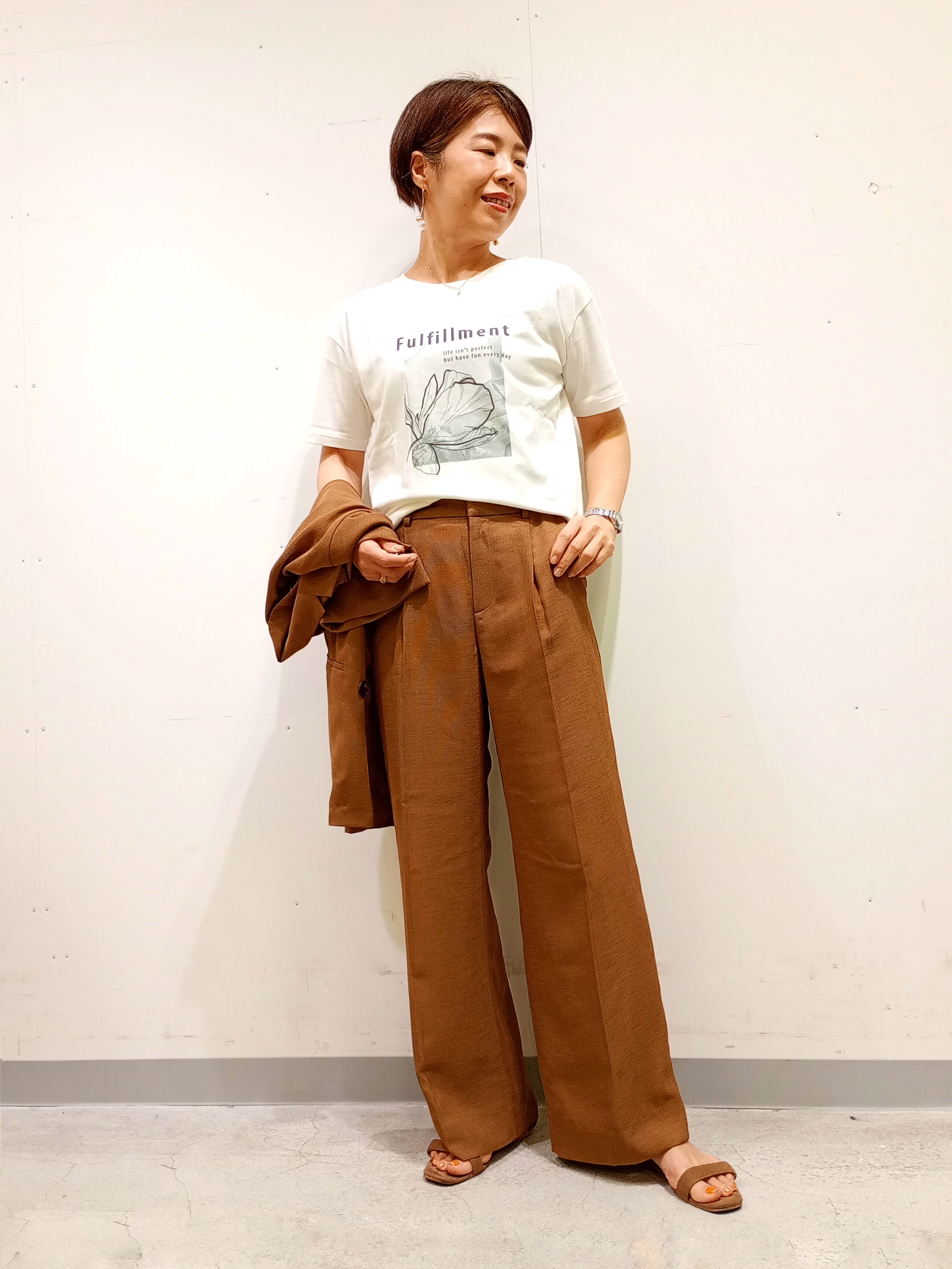 Kさんの「INDIVI｜【洗える／メッシュ素材／SETUP可能】半袖シアージャケット」を使ったコーディネート