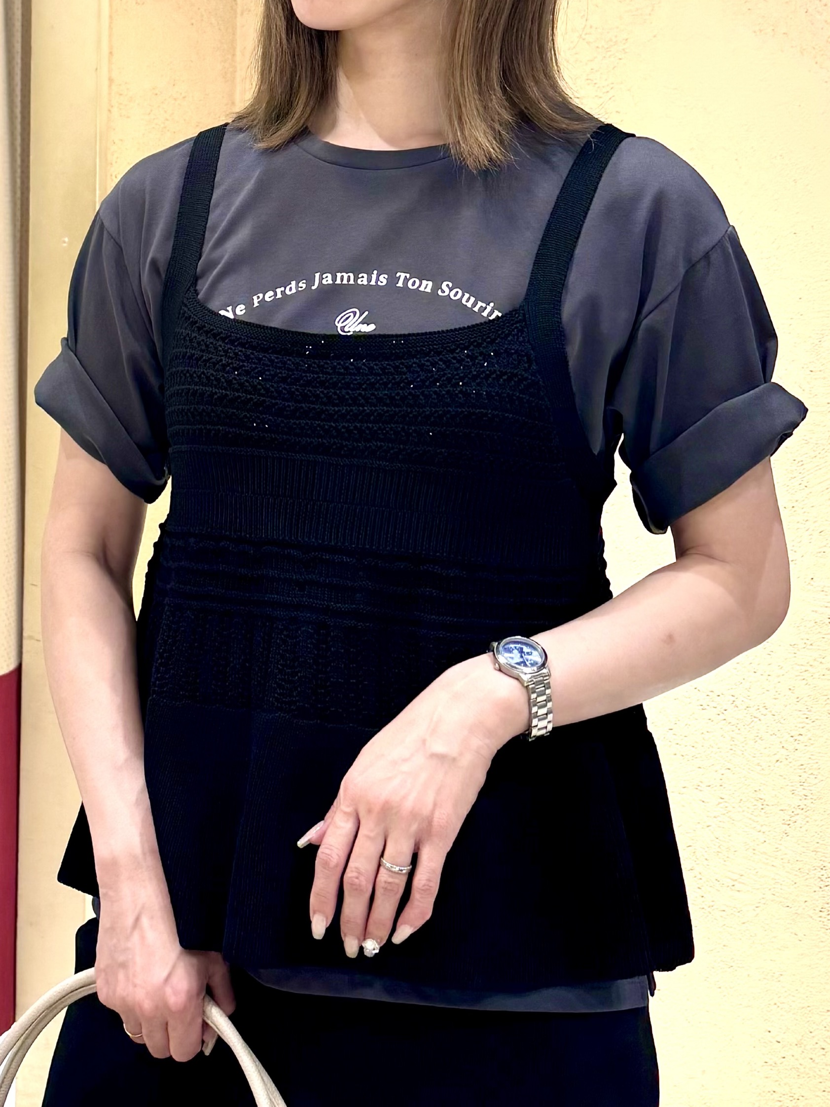 さち。さんの「grove｜【2点SET】着るだけで完成、透かし編みニットビスチェ&times;ブラウス」を使ったコーディネート