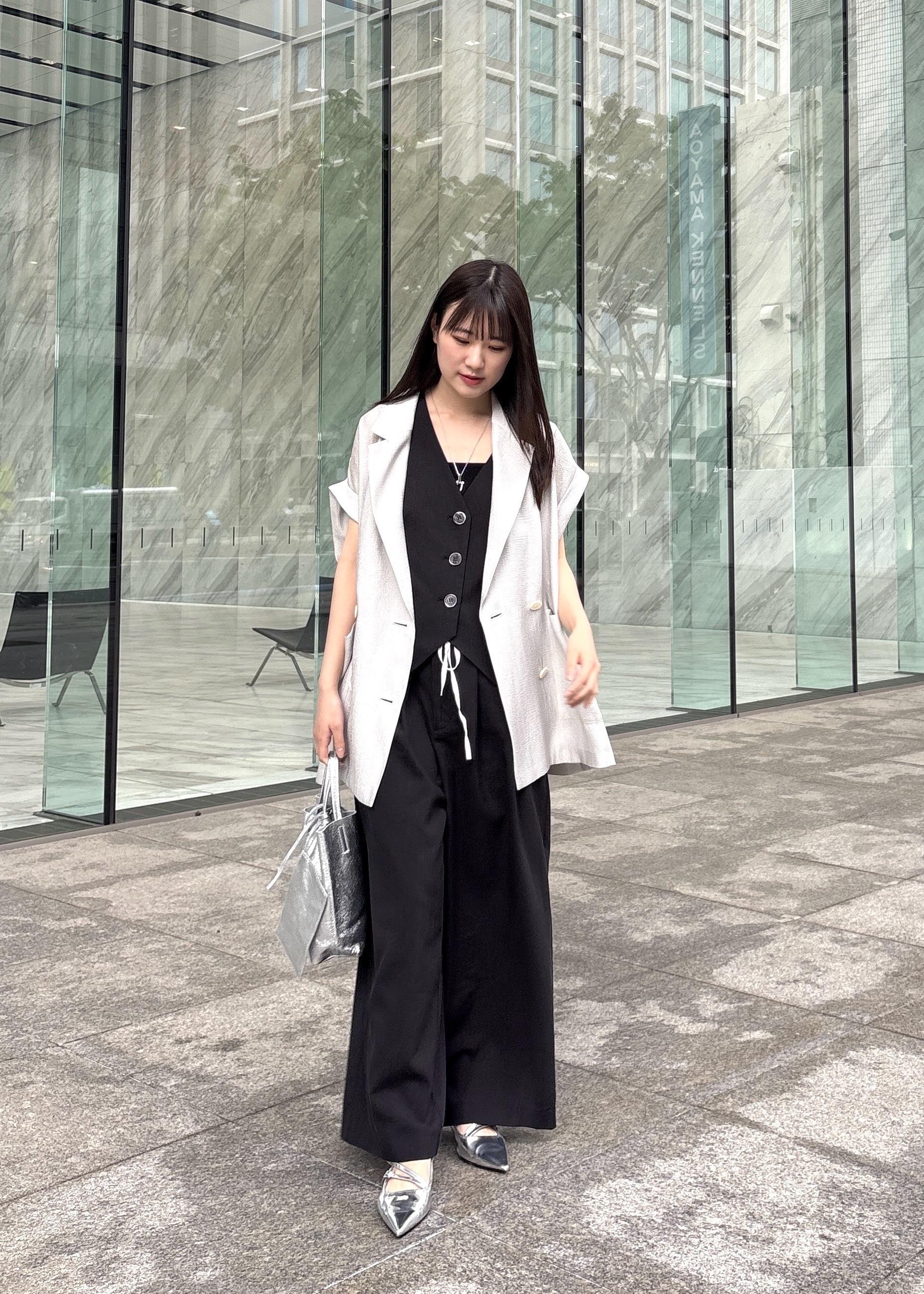 Renoさんの「INDIVI｜ワッシャーシアー半袖ダブルジャケット」を使ったコーディネート