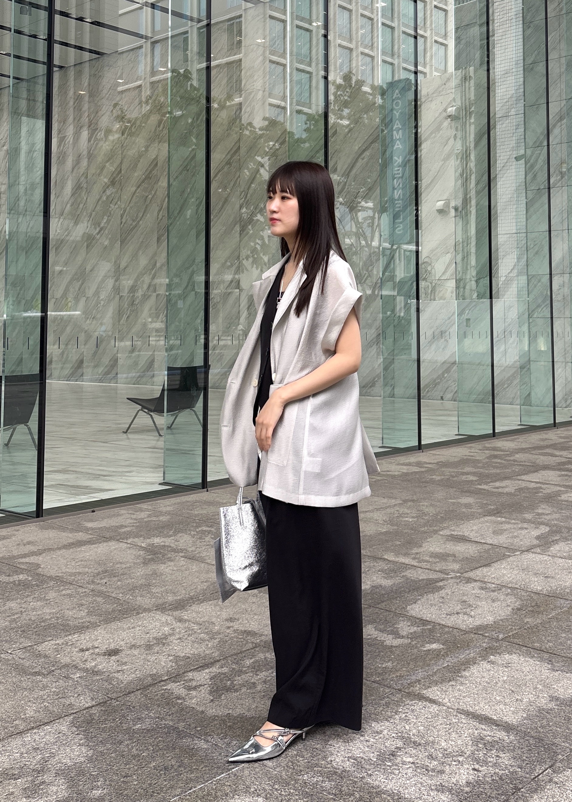 Renoさんの「INDIVI｜ワッシャーシアー半袖ダブルジャケット」を使ったコーディネート