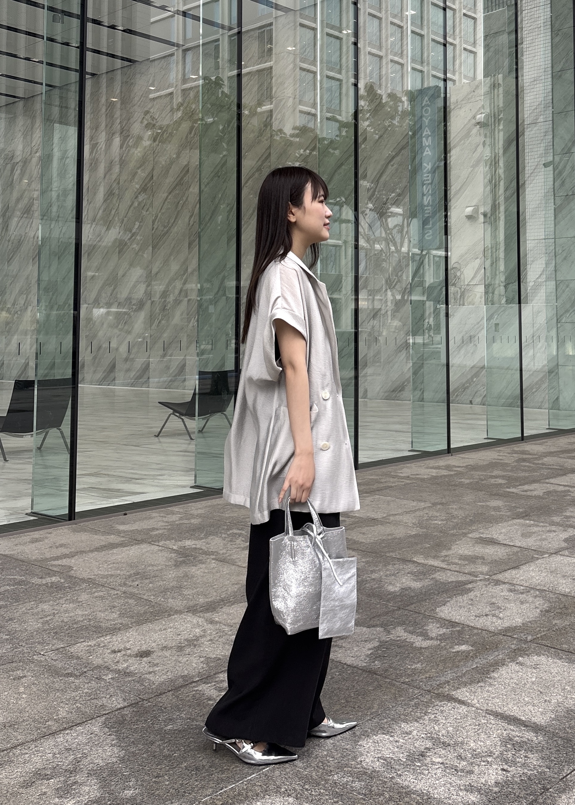 Renoさんの「INDIVI｜ワッシャーシアー半袖ダブルジャケット」を使ったコーディネート