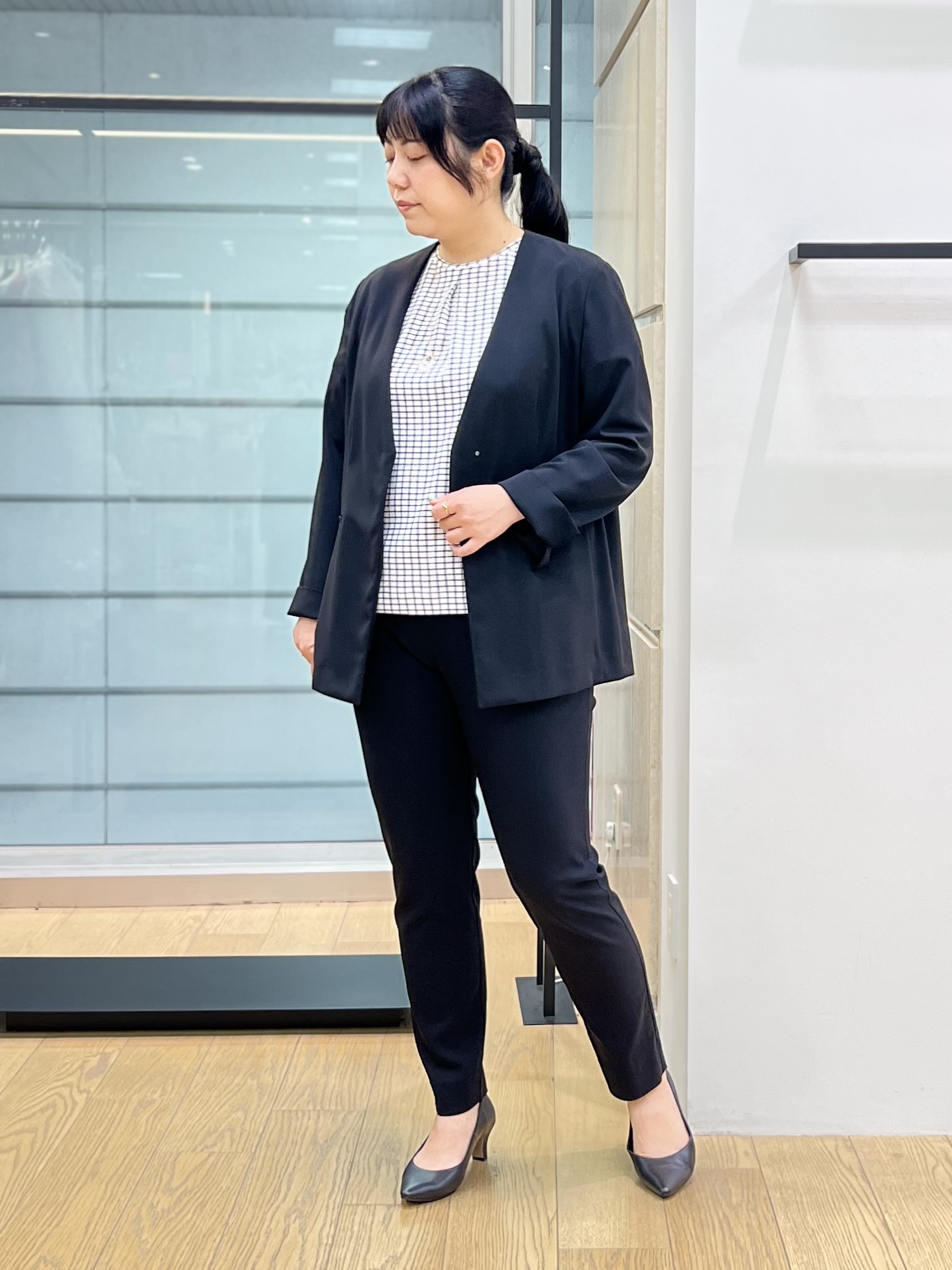 shimaさんの「INDIVI｜【接触冷感／透湿／着る日傘】ノーカラージャケット」を使ったコーディネート