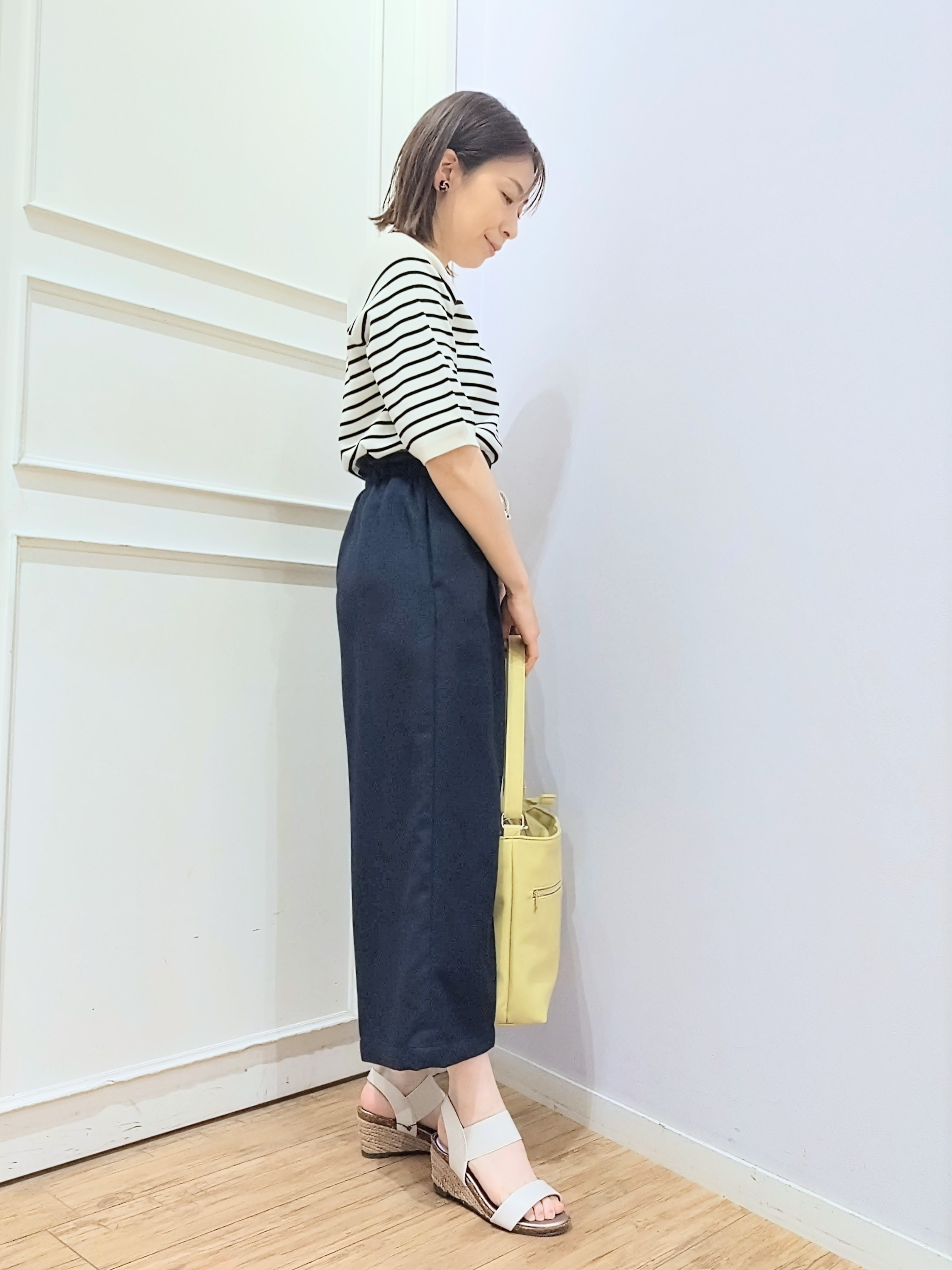miomioさんの「SHOO･LA･RUE｜【毎日洗える/S-LL/UV】上半身すっきり 二の腕見せない5分袖ニット」を使ったコーディネート