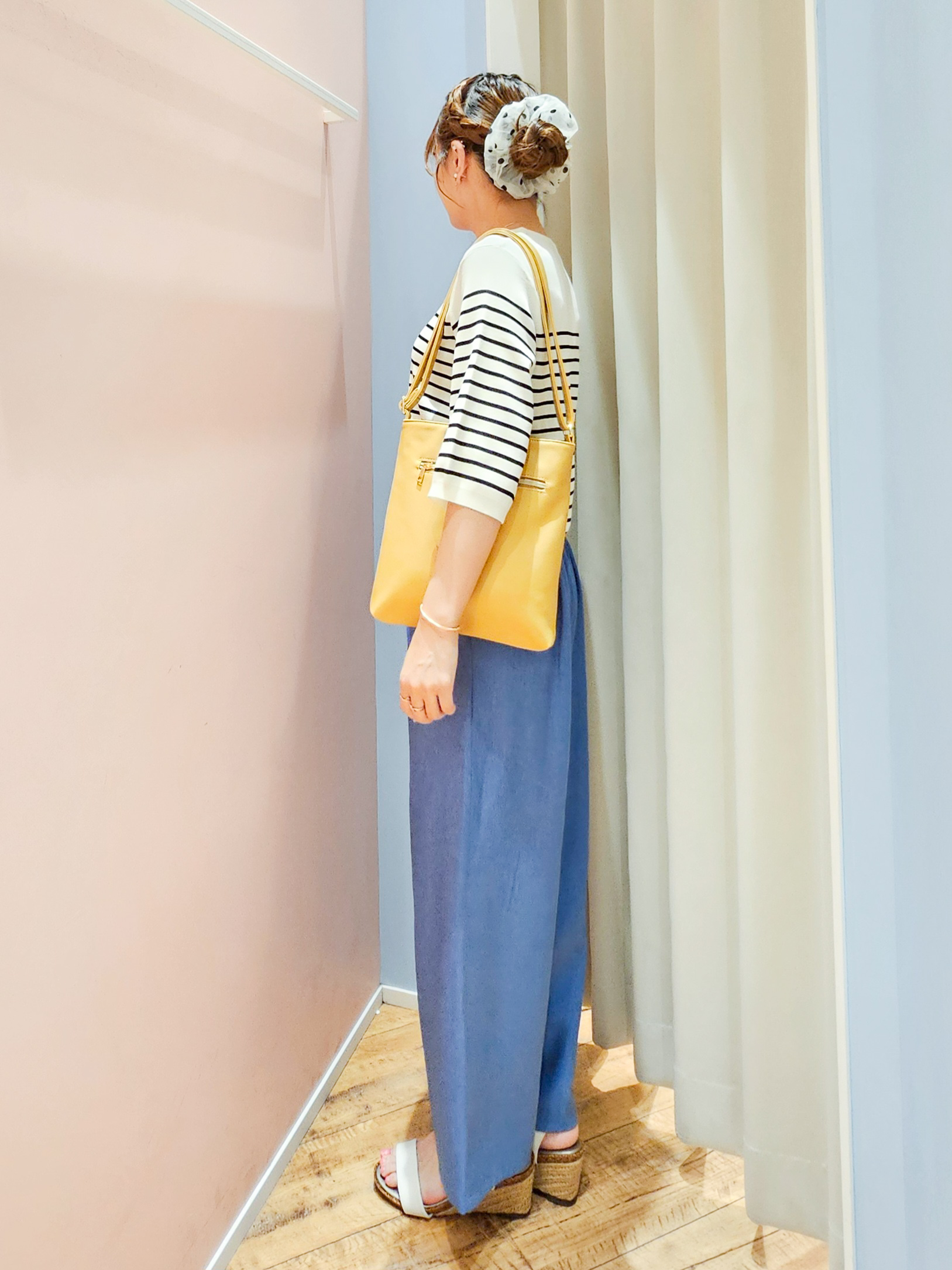 ゆゆさんの「SHOO･LA･RUE｜【毎日洗える/S-LL/UV】上半身すっきり 二の腕見せない5分袖ニット」を使ったコーディネート