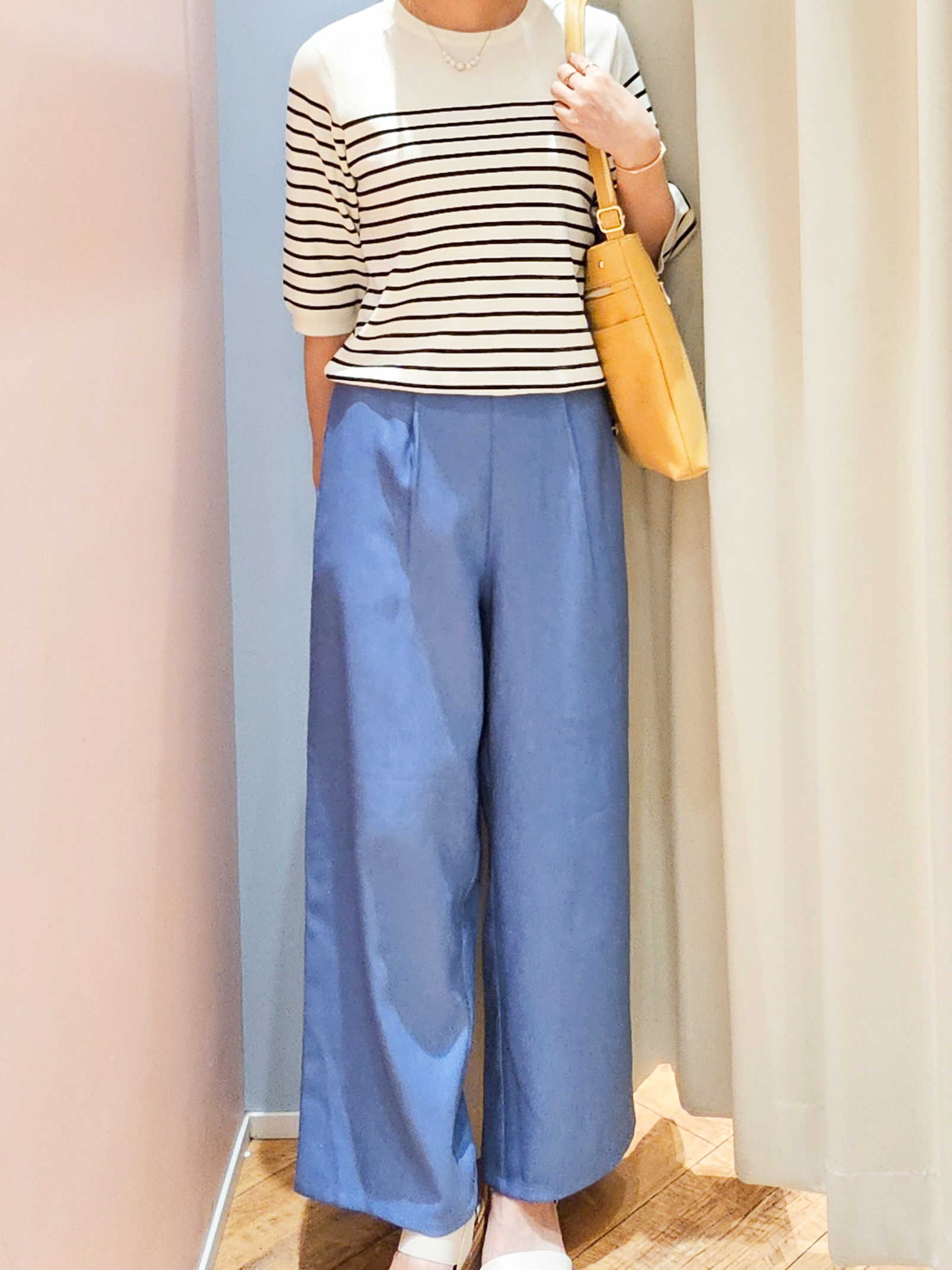 ゆゆさんの「SHOO･LA･RUE｜【毎日洗える/S-LL/UV】上半身すっきり 二の腕見せない5分袖ニット」を使ったコーディネート