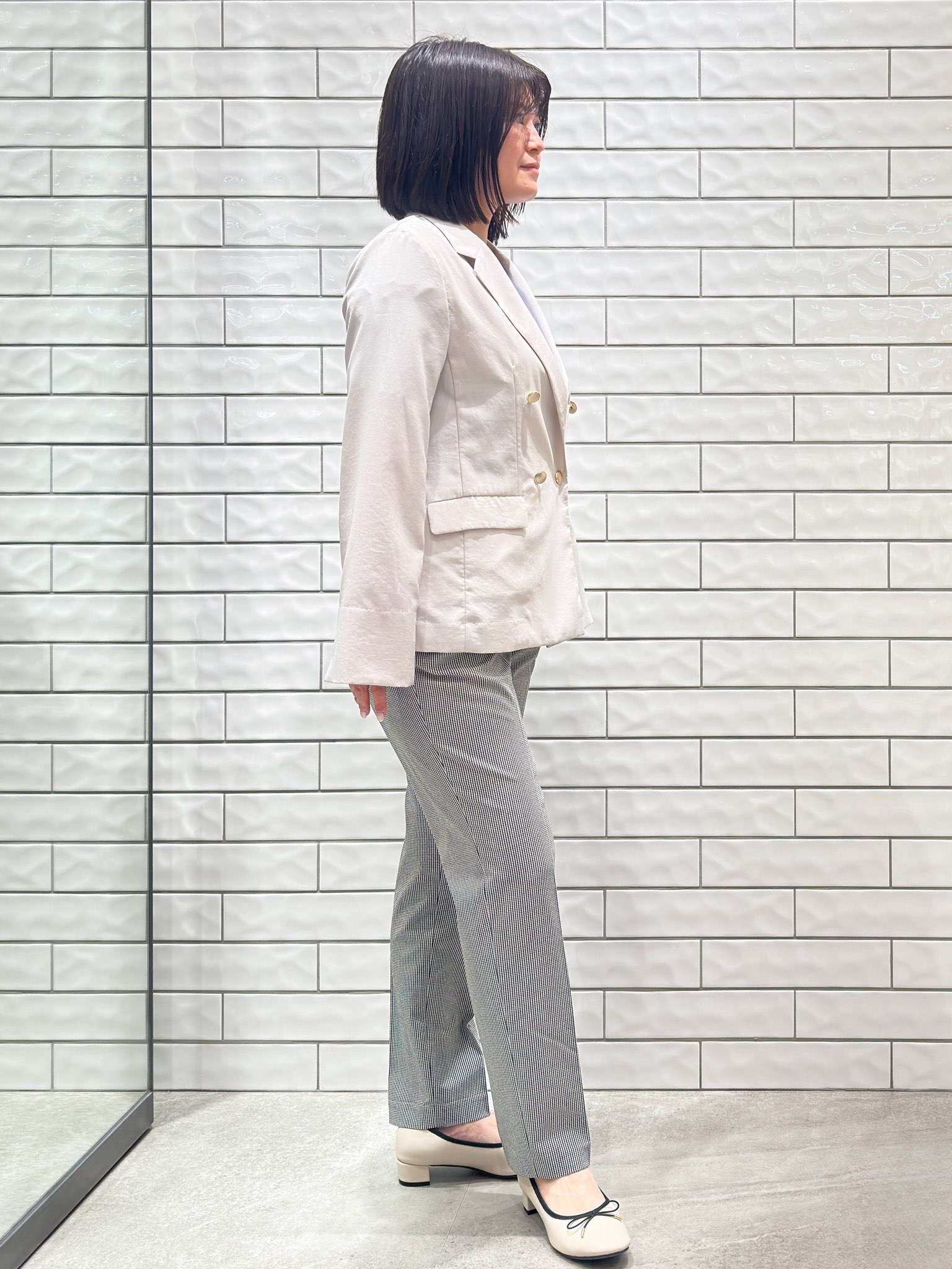 Minさんの「OPAQUE.CLIP｜《再入荷》ダブルブレストテーラードジャケット【接触冷感／吸水速乾／イージーアイロン／防シワ／洗濯機O」を使ったコーディネート