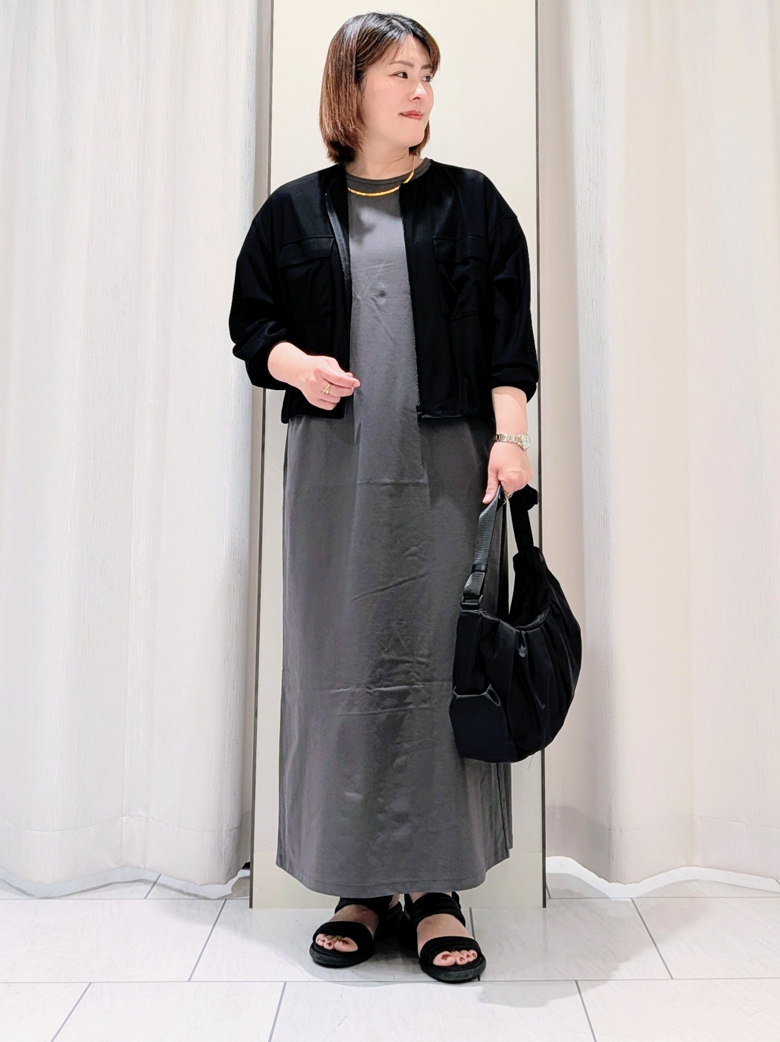 Onumaさんの「UNTITLED｜【接触冷感/UVカット/遮熱/抗菌防臭】ライトプレーティングワンピース」を使ったコーディネート