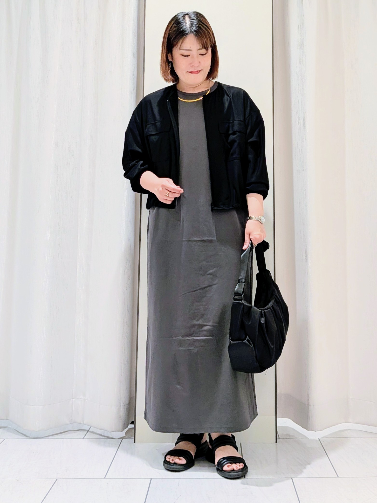 Onumaさんの「UNTITLED｜【接触冷感/UVカット/遮熱/抗菌防臭】ライトプレーティングワンピース」を使ったコーディネート