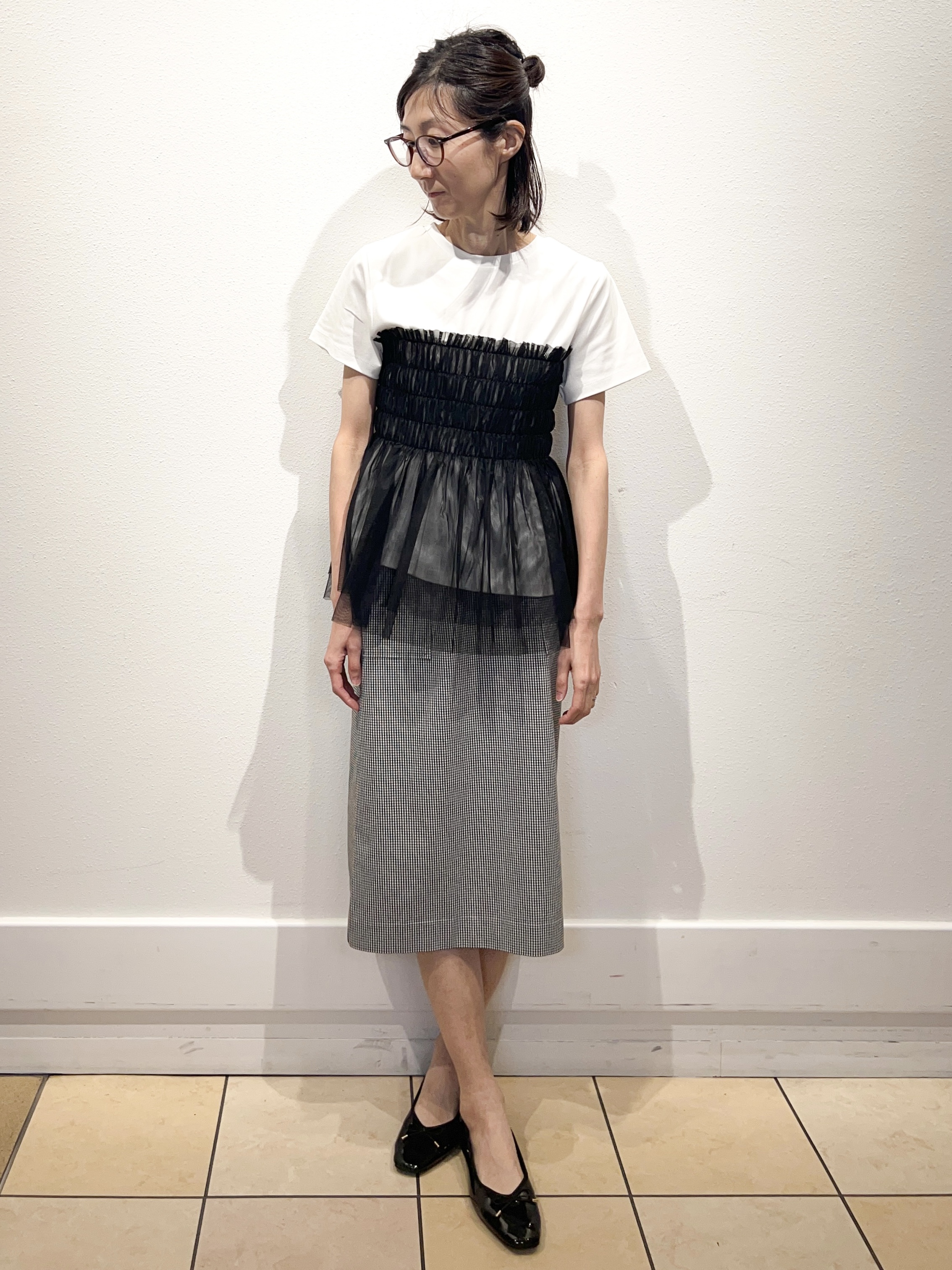 ももちぃさんの「index｜チュールペプラムトップス【洗濯機OK／接触冷感／UVケア】」を使ったコーディネート