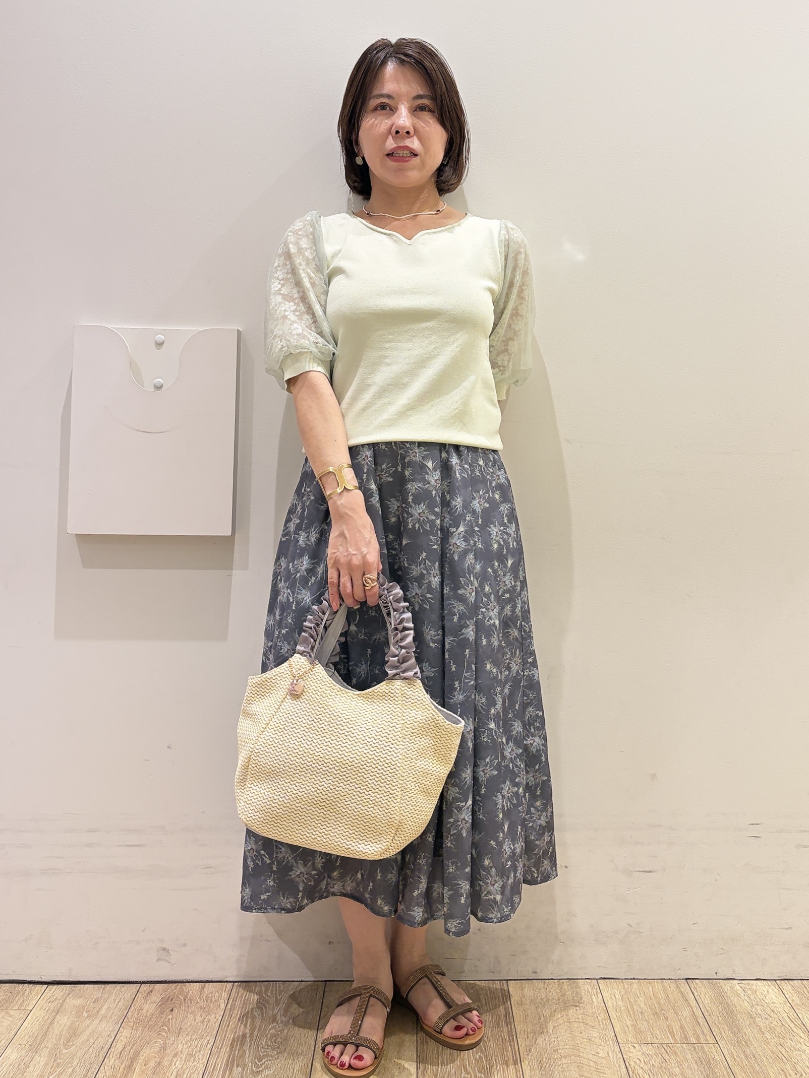 YUKOさんの「index｜【UVケア】レーススリーブハートネックニット《洗濯機OK／抗ピル／XS～LL》」を使ったコーディネート
