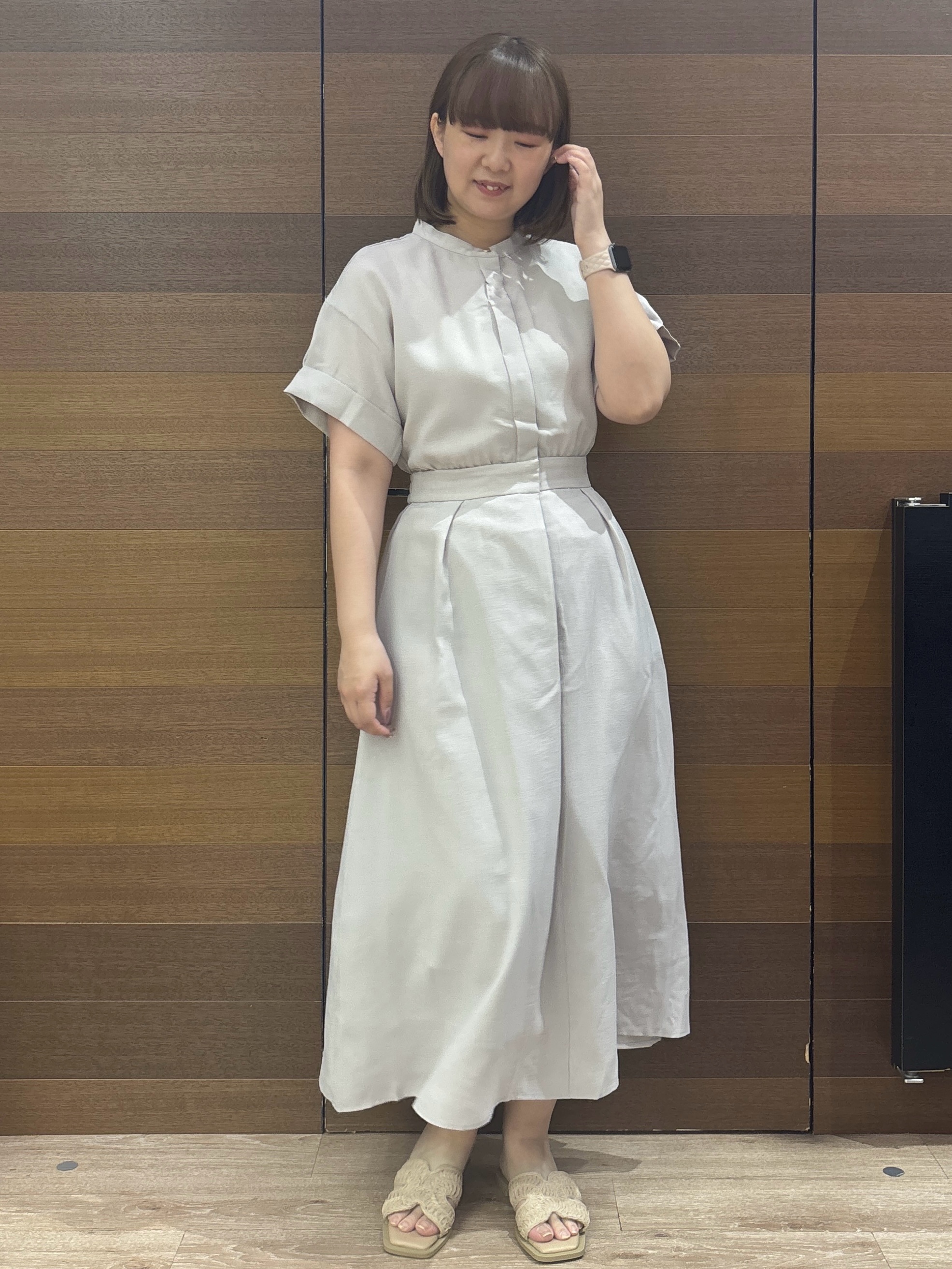 yumeさんの「OPAQUE.CLIP｜【接触冷感／吸水速乾】リネンライク シャツワンピース《洗濯機OK》」を使ったコーディネート