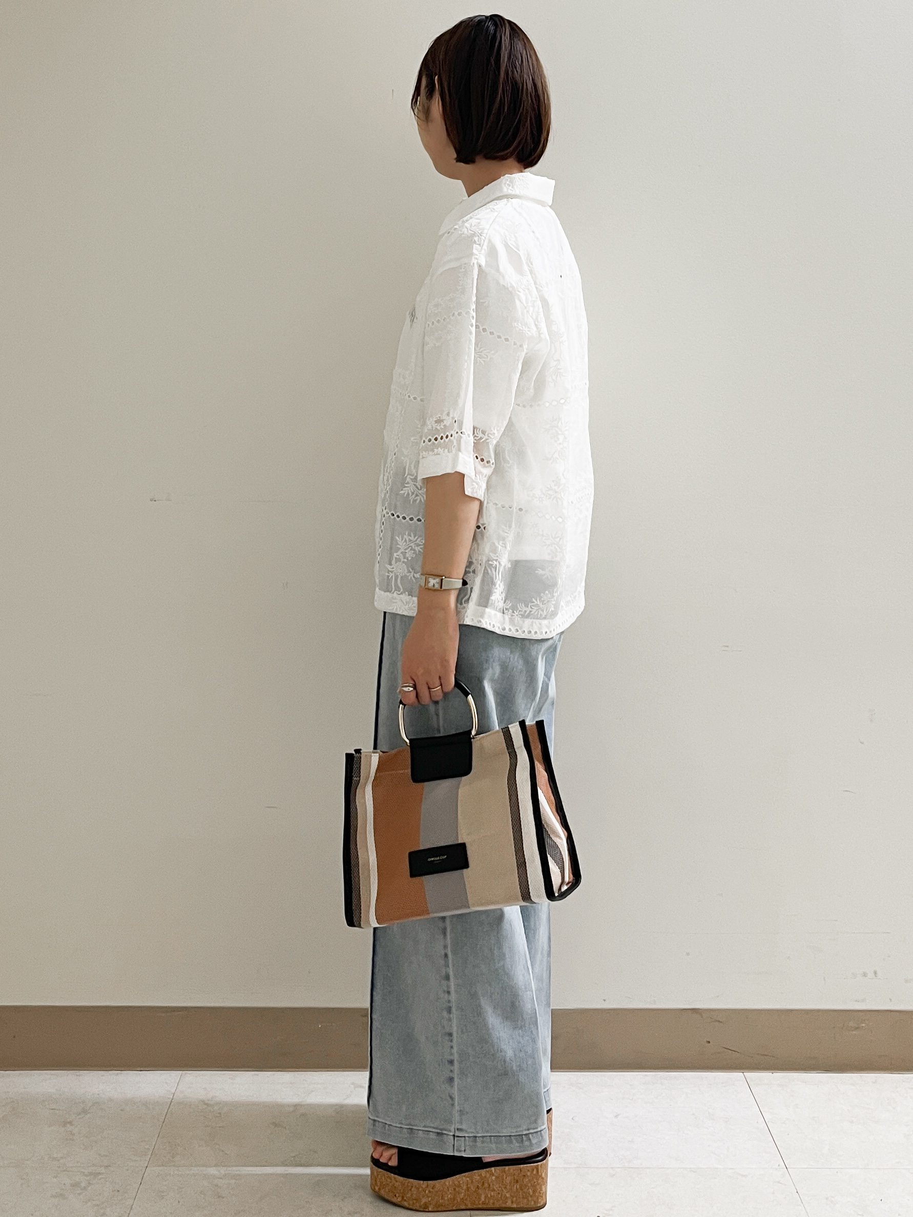 あかねさんの「OPAQUE.CLIP｜刺繍ハーフスリーブシャツ／セットアップ対応可【洗濯機OK】」を使ったコーディネート