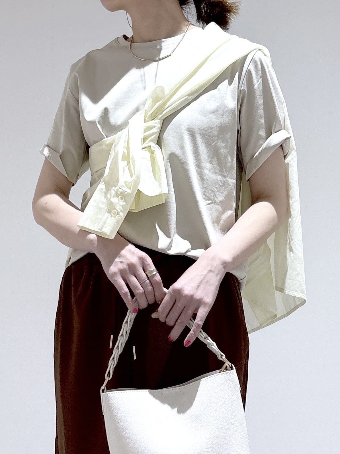 はなさんの「OPAQUE.CLIP｜オーガニックコットン混ベーシックTシャツ【洗濯機OK】《SS～LL》」を使ったコーディネート