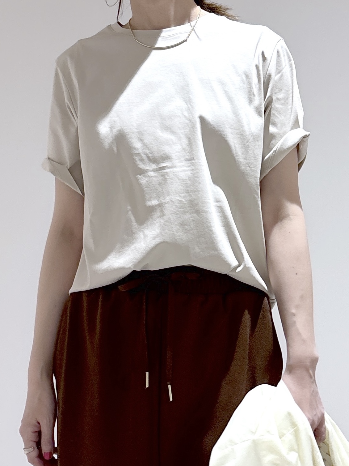 はなさんの「OPAQUE.CLIP｜オーガニックコットン混ベーシックTシャツ【洗濯機OK】《SS～LL》」を使ったコーディネート