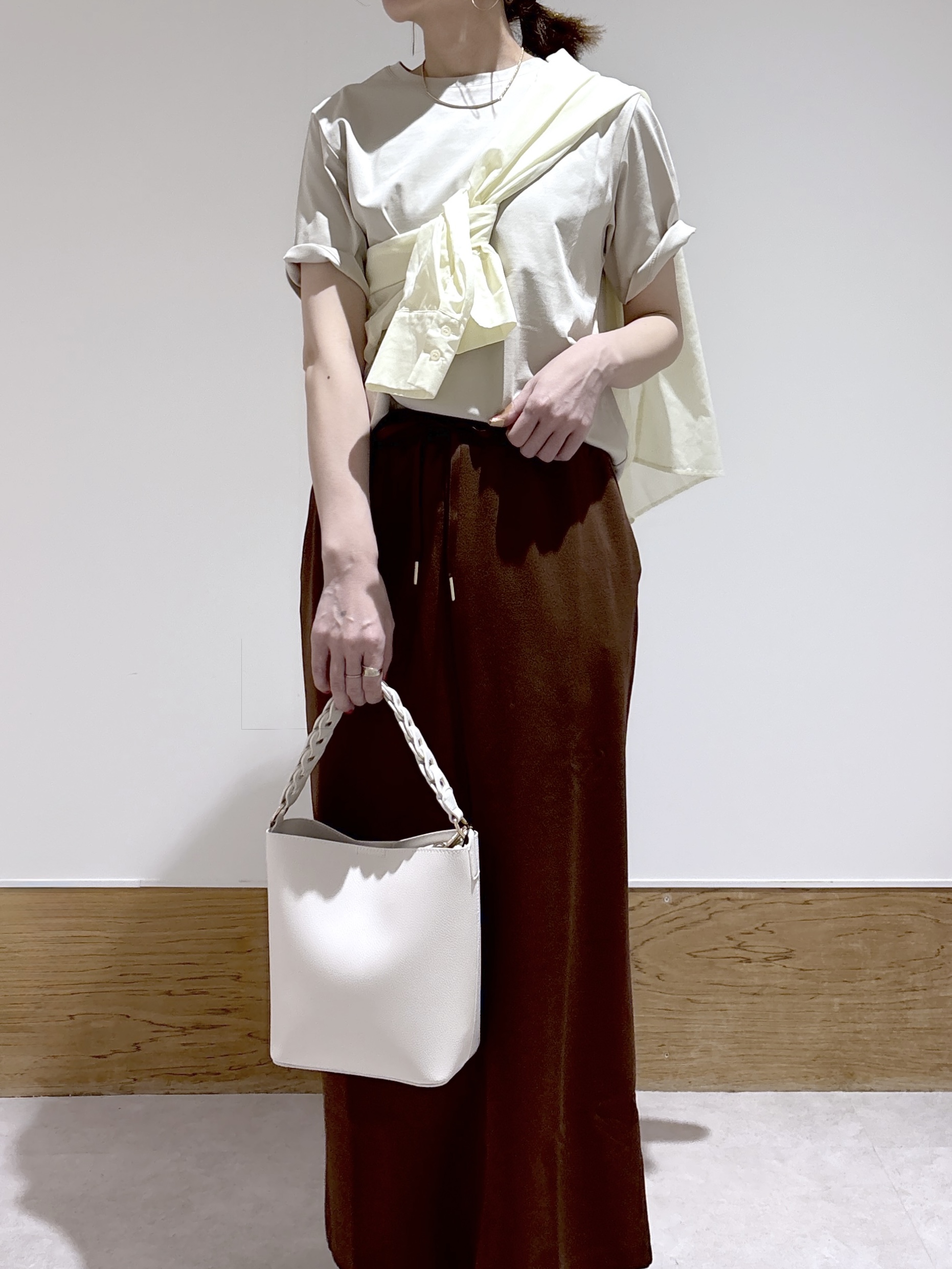 はなさんの「OPAQUE.CLIP｜オーガニックコットン混ベーシックTシャツ【洗濯機OK】《SS～LL》」を使ったコーディネート