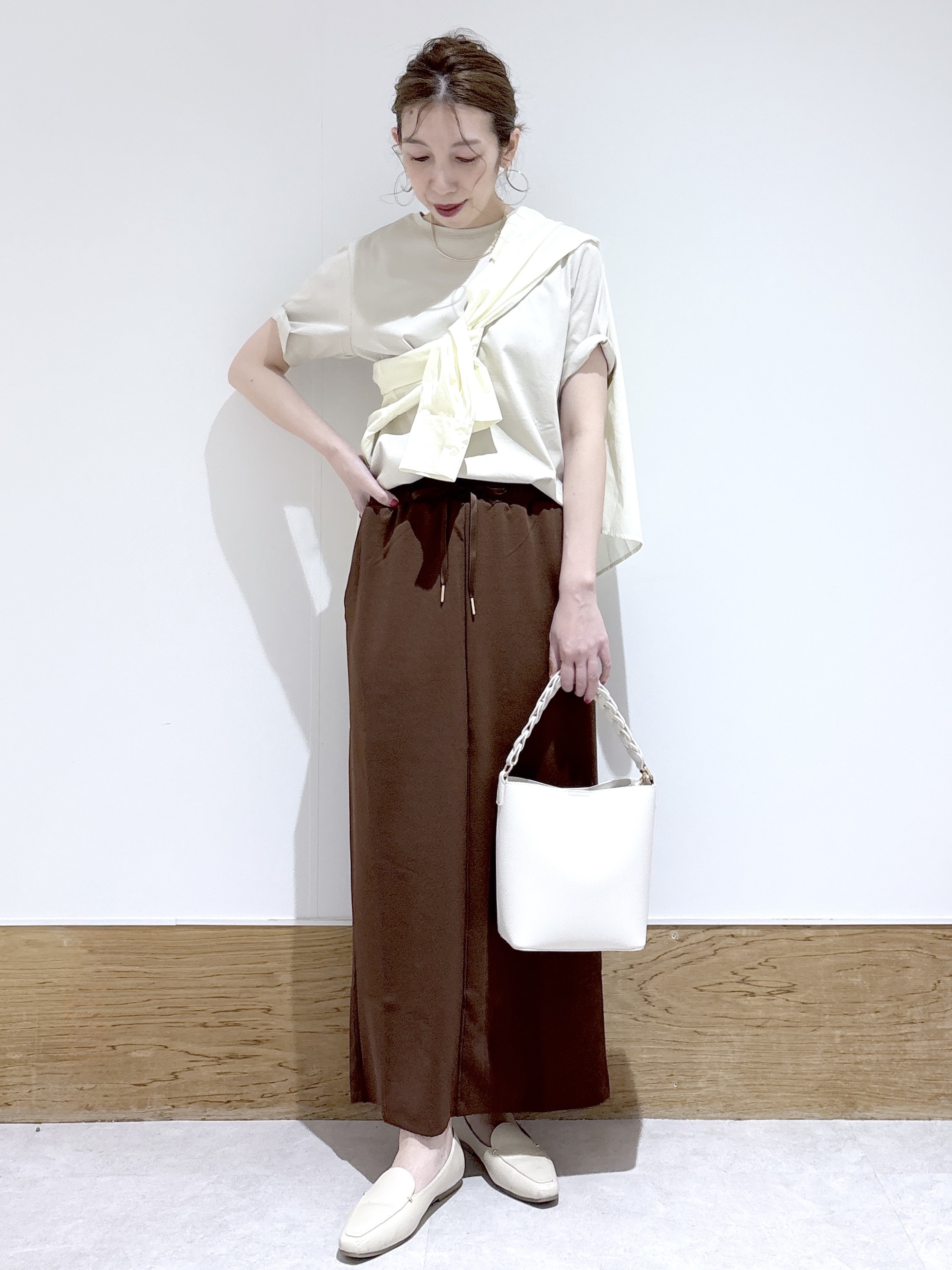 はなさんの「OPAQUE.CLIP｜オーガニックコットン混ベーシックTシャツ【洗濯機OK】《SS～LL》」を使ったコーディネート