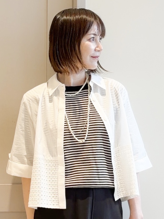 yamakoさんの「grove｜【SETUP可】レースドッキングシャツ」を使ったコーディネート