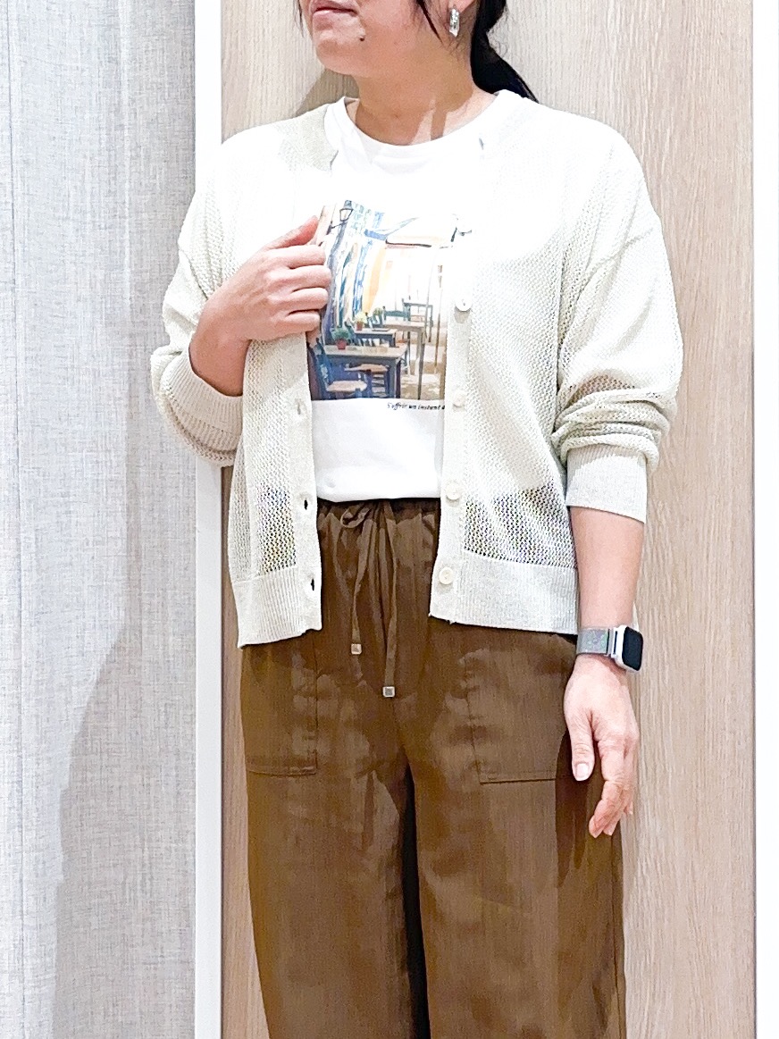 naoさんの「grove｜ラメメッシュキーネックカーディガン」を使ったコーディネート