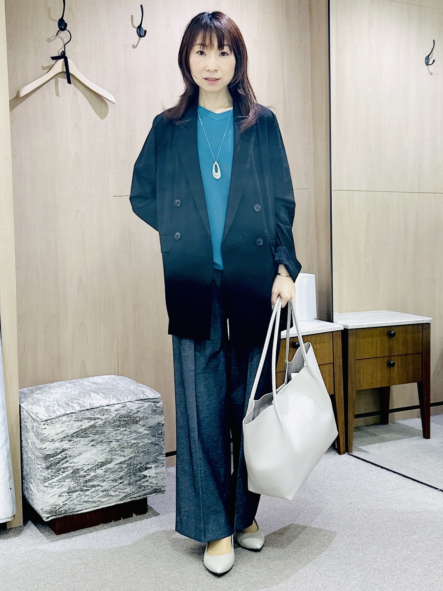 Miwaさんの「UNTITLED｜◆【セットアップ可/接触冷感/通気性】ドライシアーダブルジャケット」を使ったコーディネート