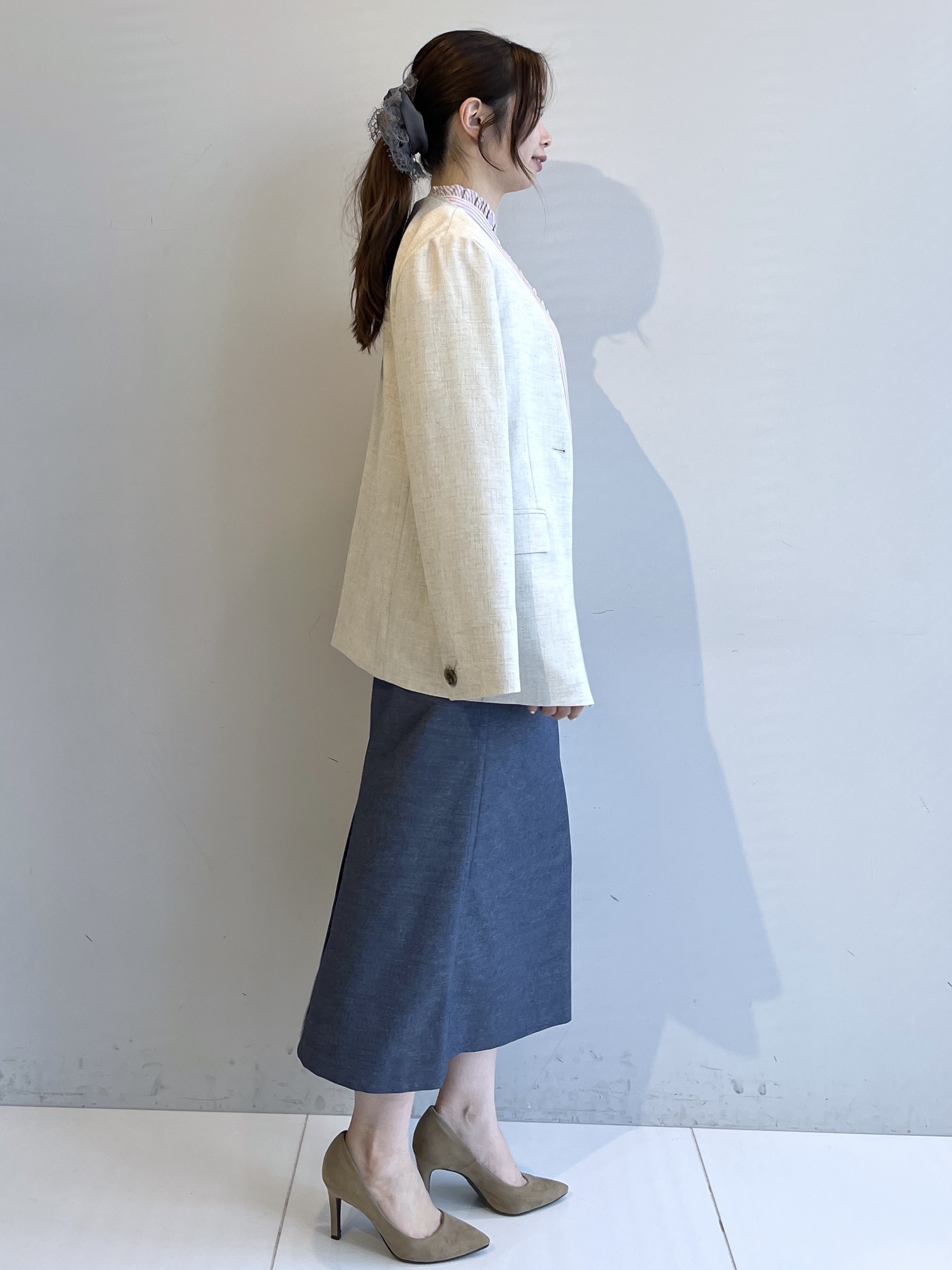Saekoさんの「UNTITLED｜◆【さらりと快適/セットアップ可/UV/接触冷感】スラブカラーレスジャケット」を使ったコーディネート