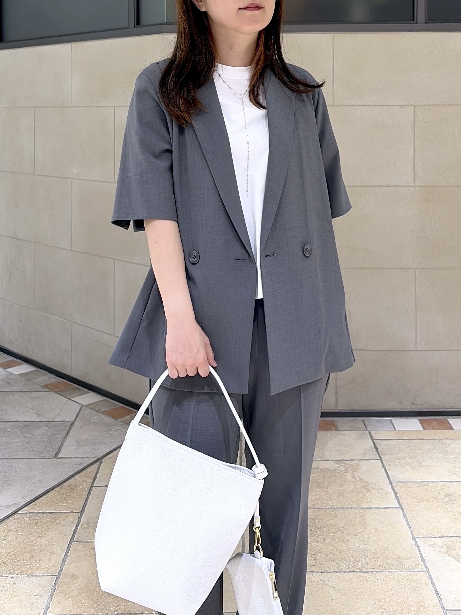 よねさんの「INDIVI｜Comfy SET UP｜ハーフスリーブジャケット【セットアップ対応／通勤／接触冷感／UVカット】」を使ったコーディネート
